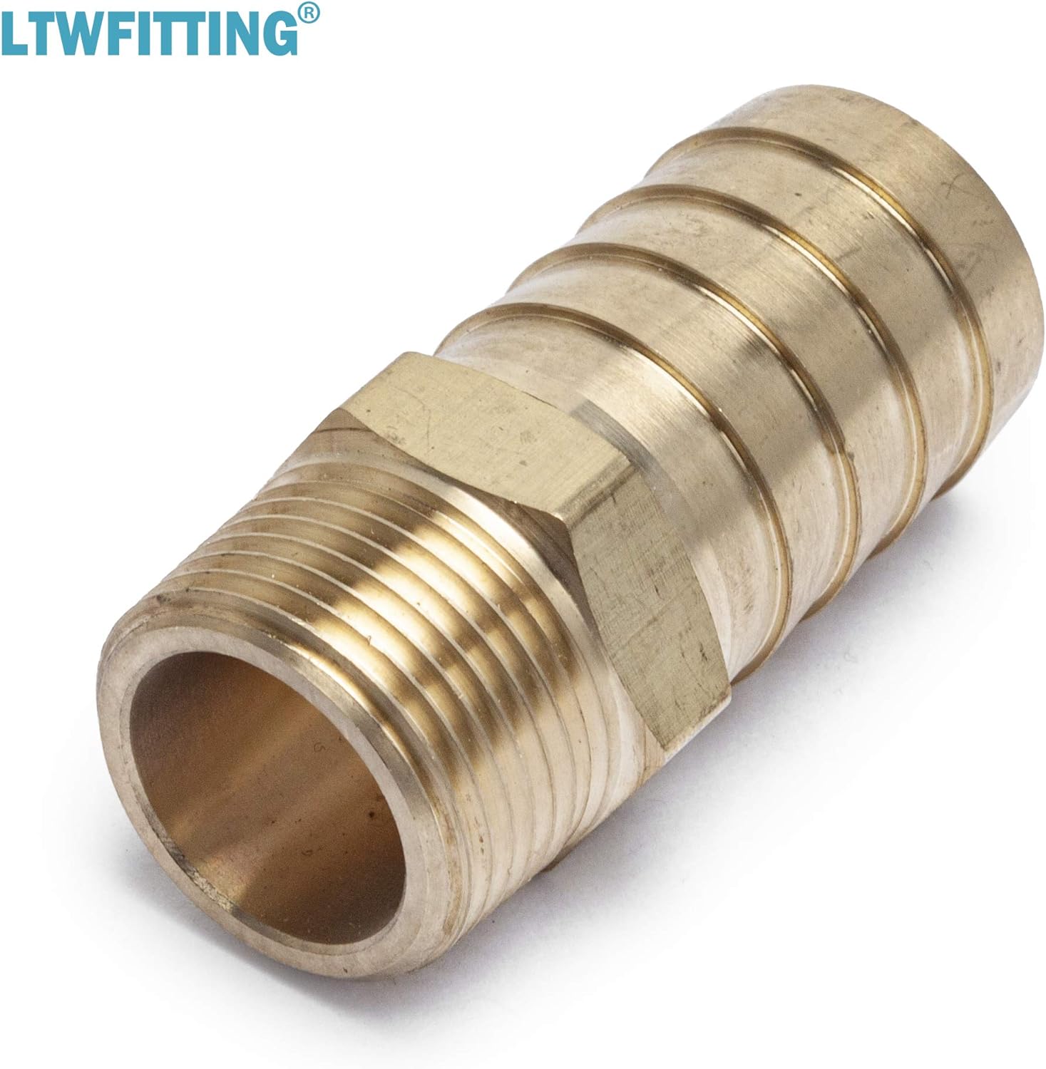 LTWFITTING Brass Fitting Connector 1-Inch Hose Barb x 3/4-Inch NPT Male Fuel Water(Pack of 5)