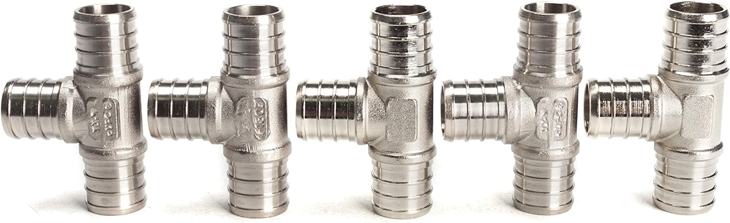 LTWFITTING Nickel Plating 3/4" x 3/4" x 3/4" PEX Tee, Brass Crimp PEX Fitting, Special Requirement(Pack of 5)