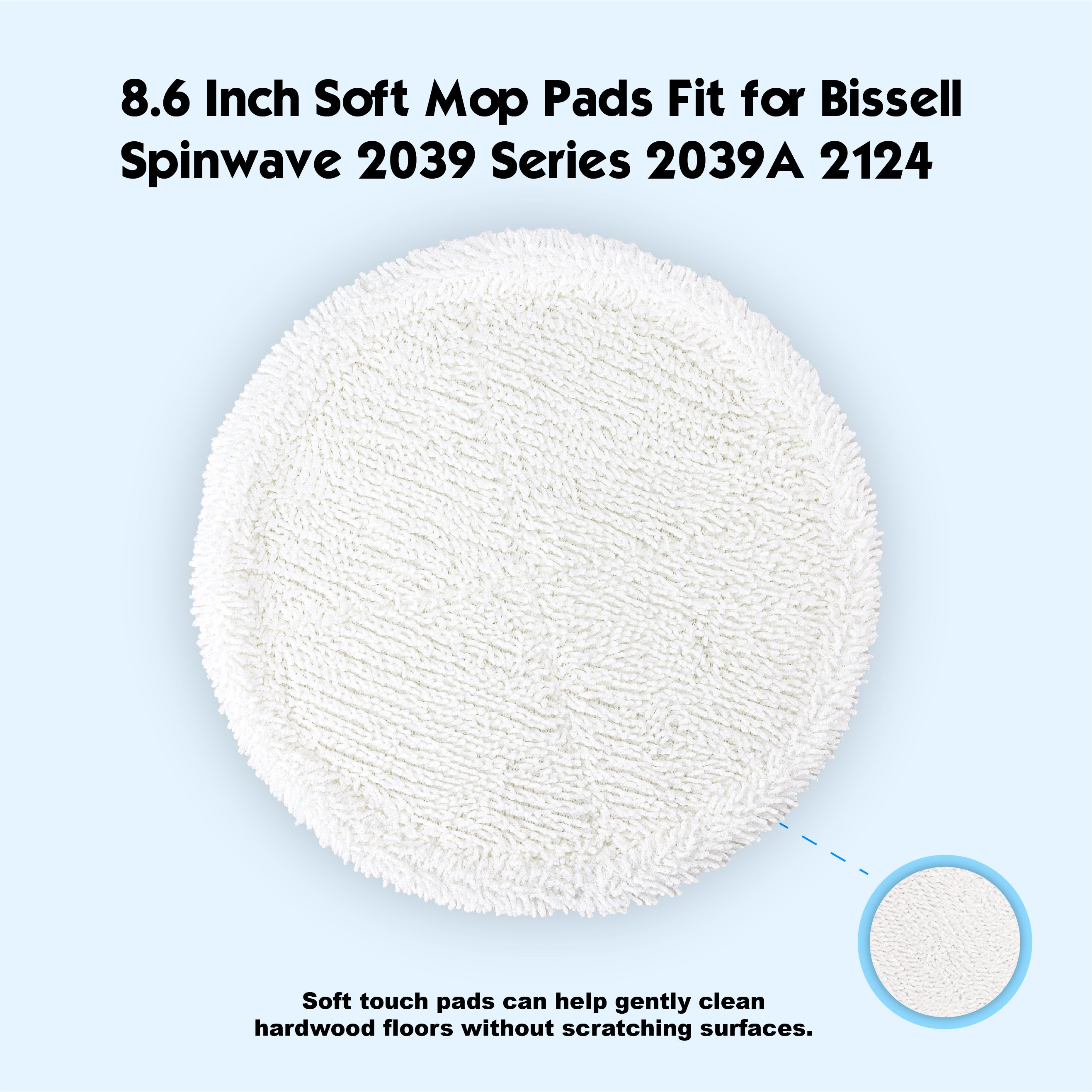 LTWHOME Replacement 8.6 Inch Soft Mop Pads Fit for Bissell Spinwave 2039 Series 2039A 2124 (Pack of 6)