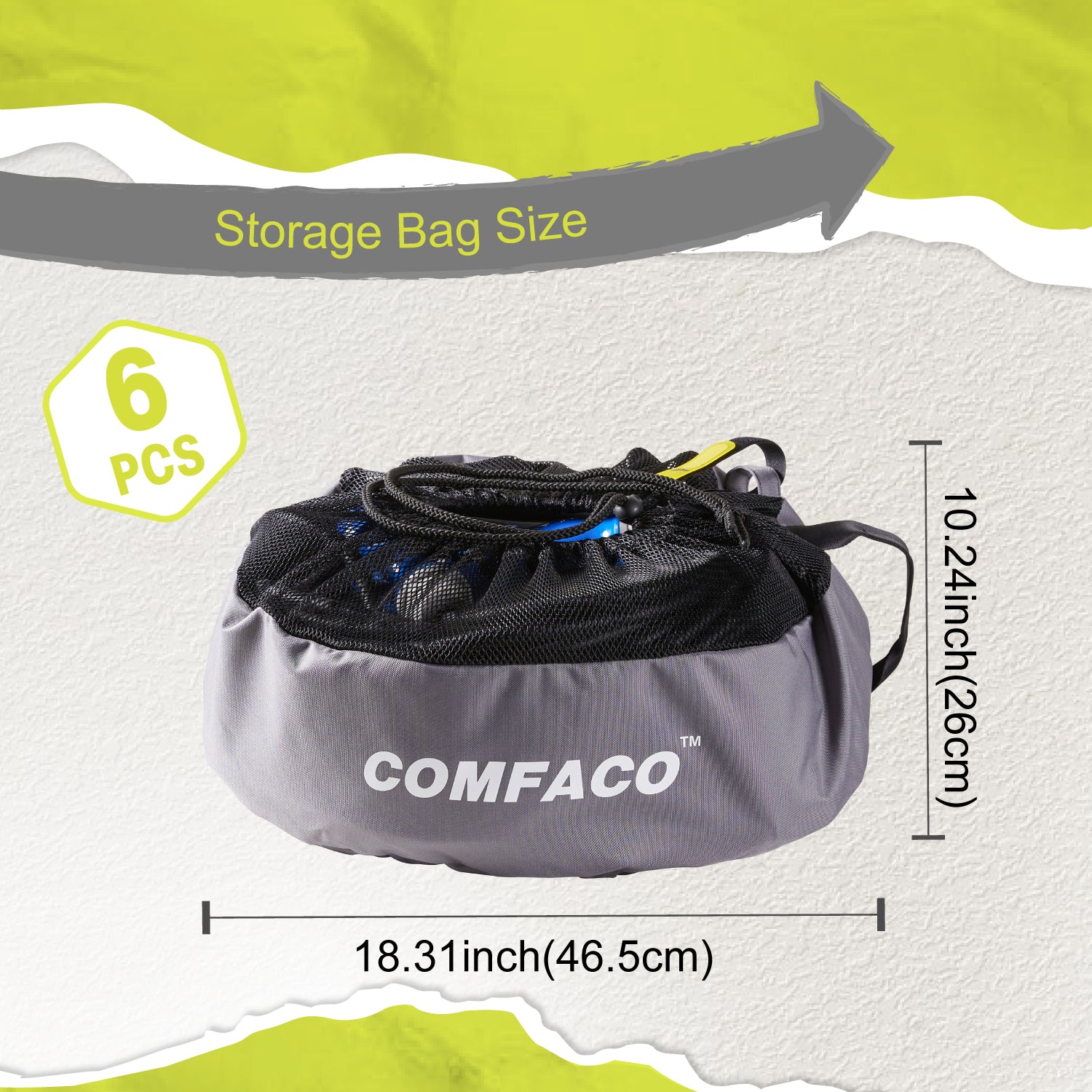 COMFACO RV Equipment Storage Bag, Camper Accessories for Outside, RV Hose Bag Storage, RV Utility Bag, Features Lined Interior with Breathable Mesh Top & Cinch Straps Write-on Label for RV Storage and Organization, 16” in Diameter x 10” Deep  (Pack of 6)