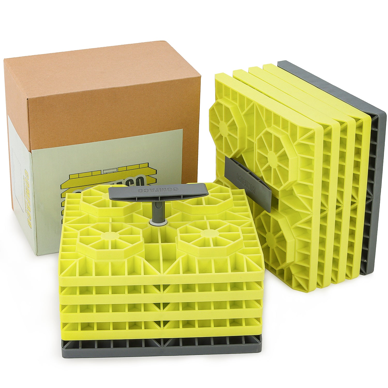 COMFACO RV Leveling Blocks Heavy Duty for Leveling Single and Dual Wheelsand Jacks 8.4 x 8.4 Inch