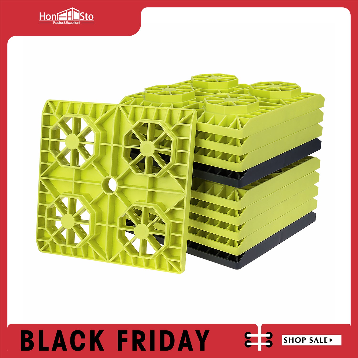 COMFACO RV Leveling Blocks Heavy Duty for Leveling Single and Dual Wheelsand Jacks 8.4 x 8.4 Inch