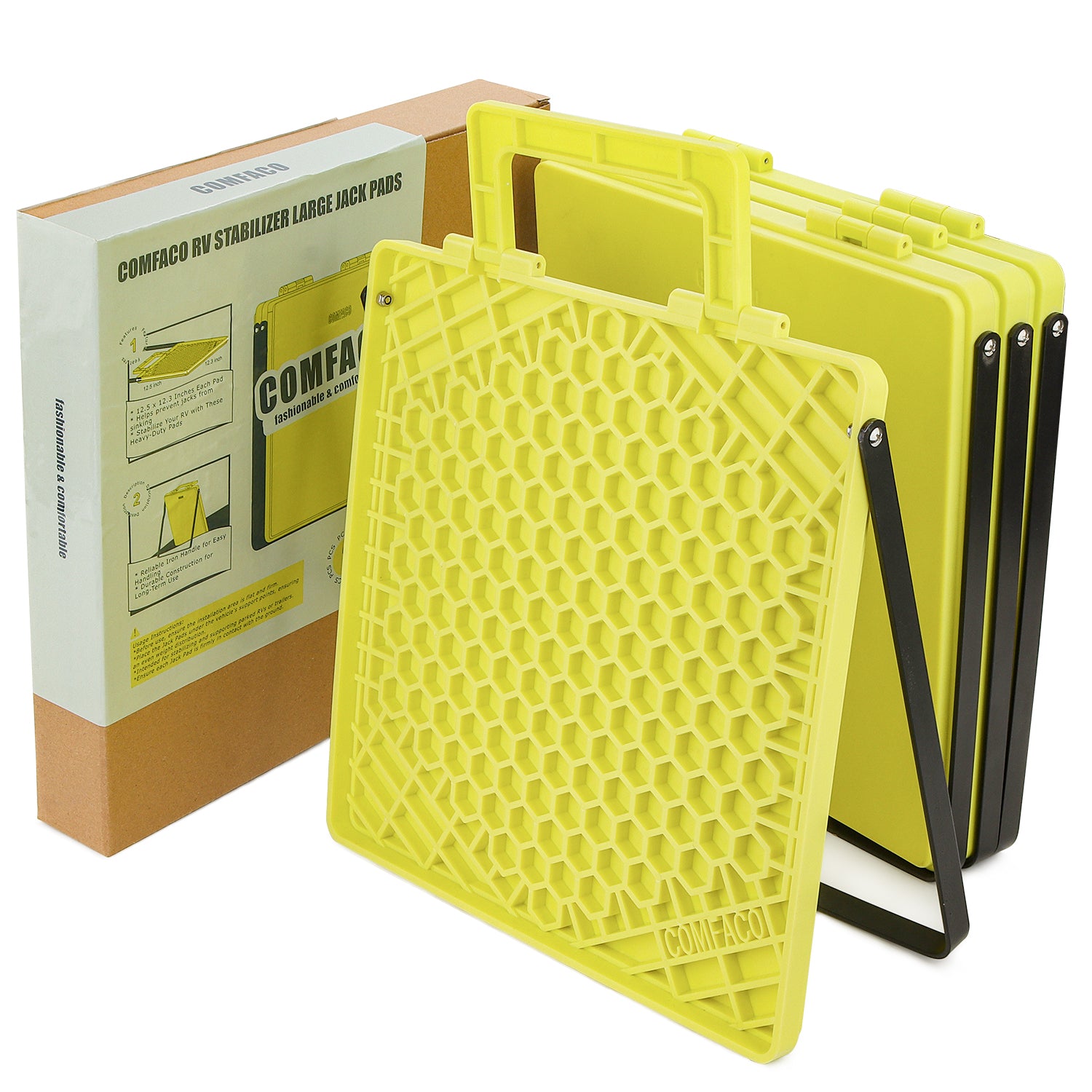 COMFACO RV Stabilizer Large Jack Pads with Iron Handle Prevent Sinking into Soft Ground 12.5 Inch x 12.3 Inch (Pack of 4, 2 Set)