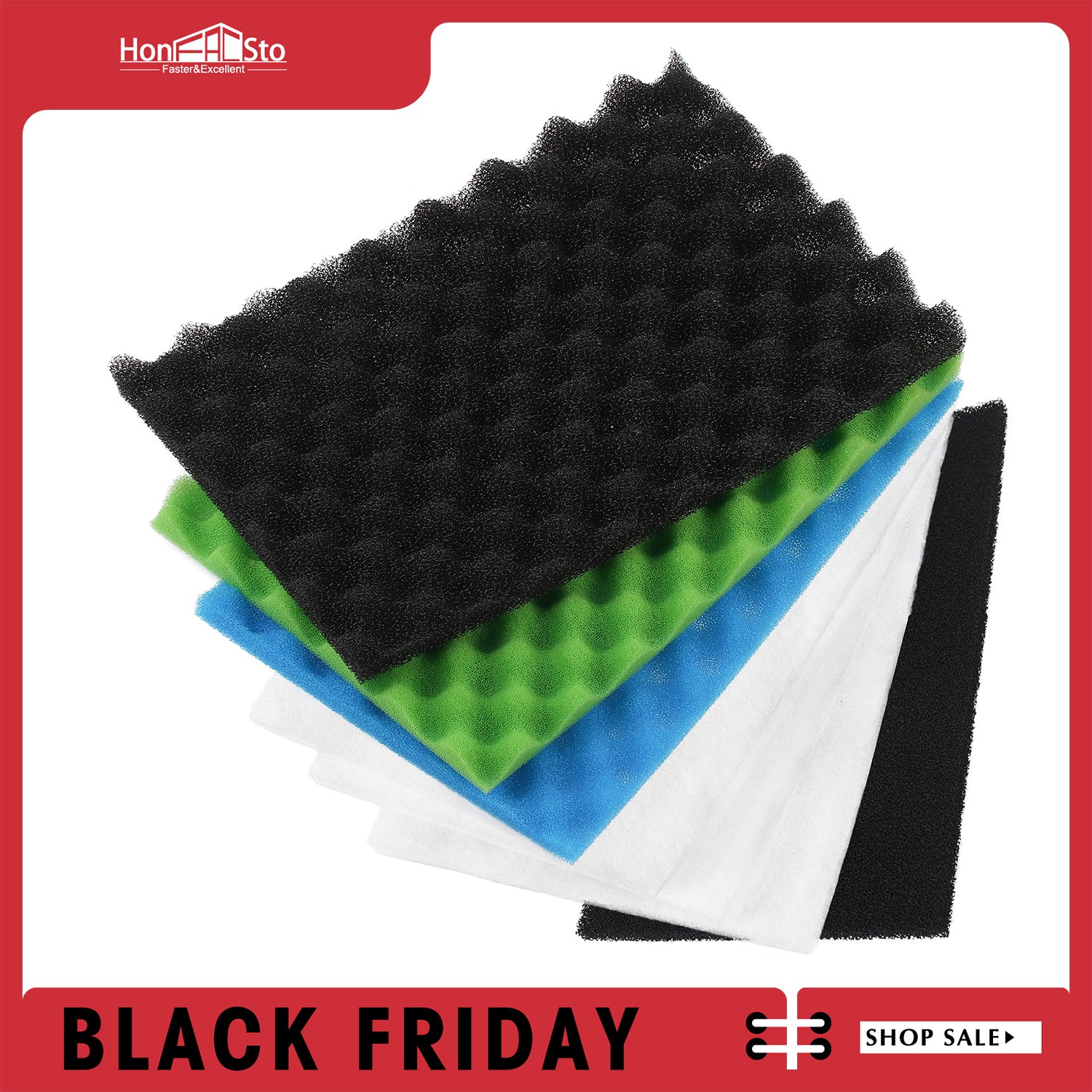 LTWHOME Value Pack of Large DIY Poly Coarse Fine Foam Filter Pads Set for Aquarium Pond(Pack of 7)