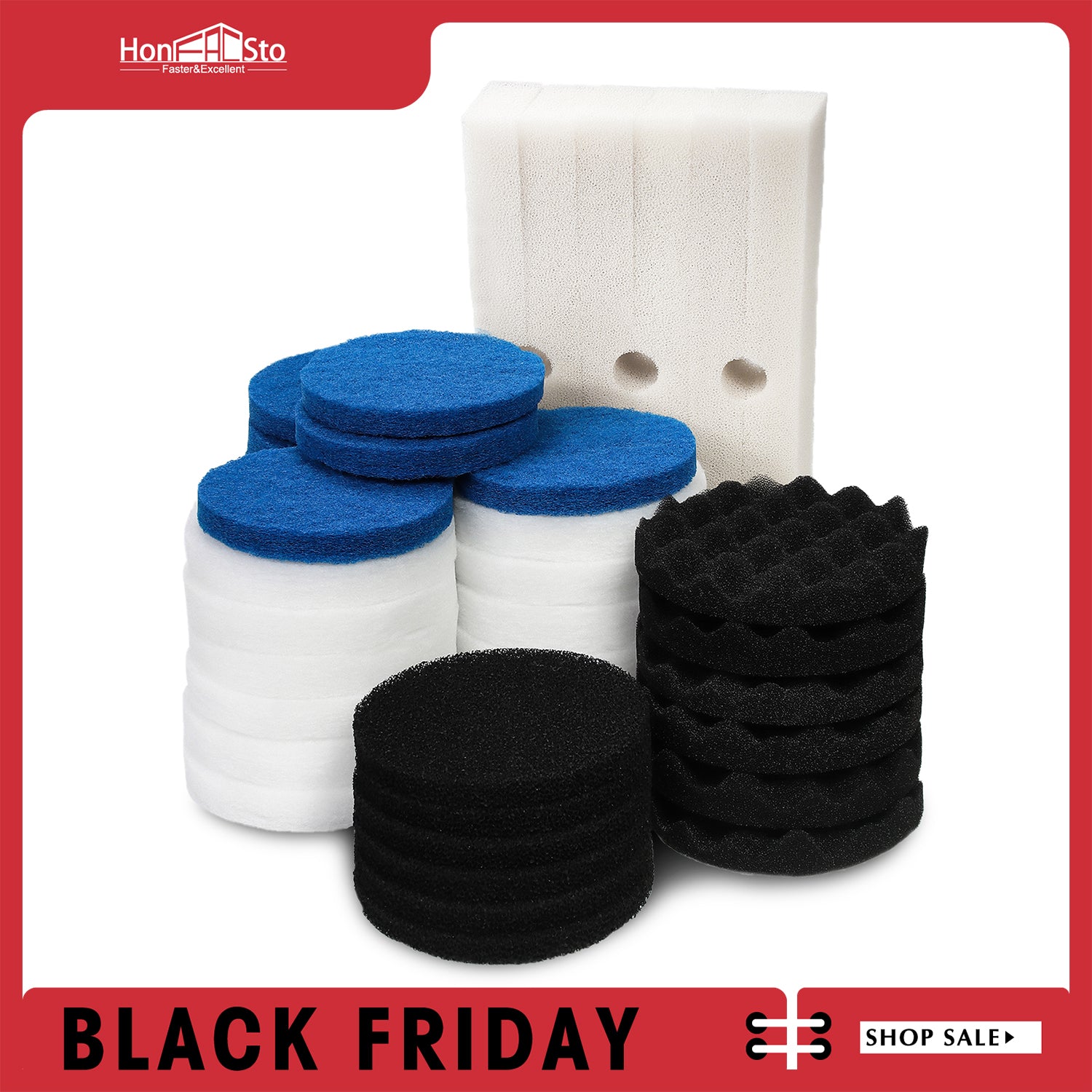 LTWHOME Value Pack of Foam Filters, Fine Filters, Carbon Filters, Bio-Foam Filters and Polishing Pads Set Fit for Fluval FX5 (Pack of 42)