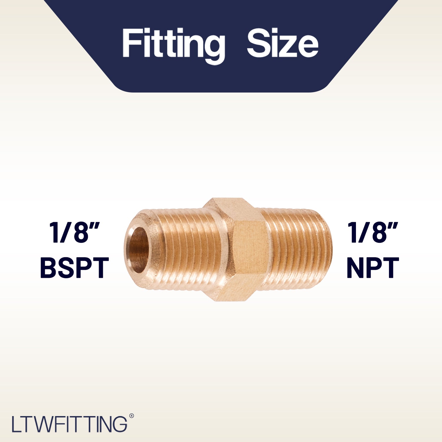 LTWFITTING Brass Pipe Hex Nipple Fitting 1/8 inch NPT x 1/8 inch BSPT Male (Pack of 25)