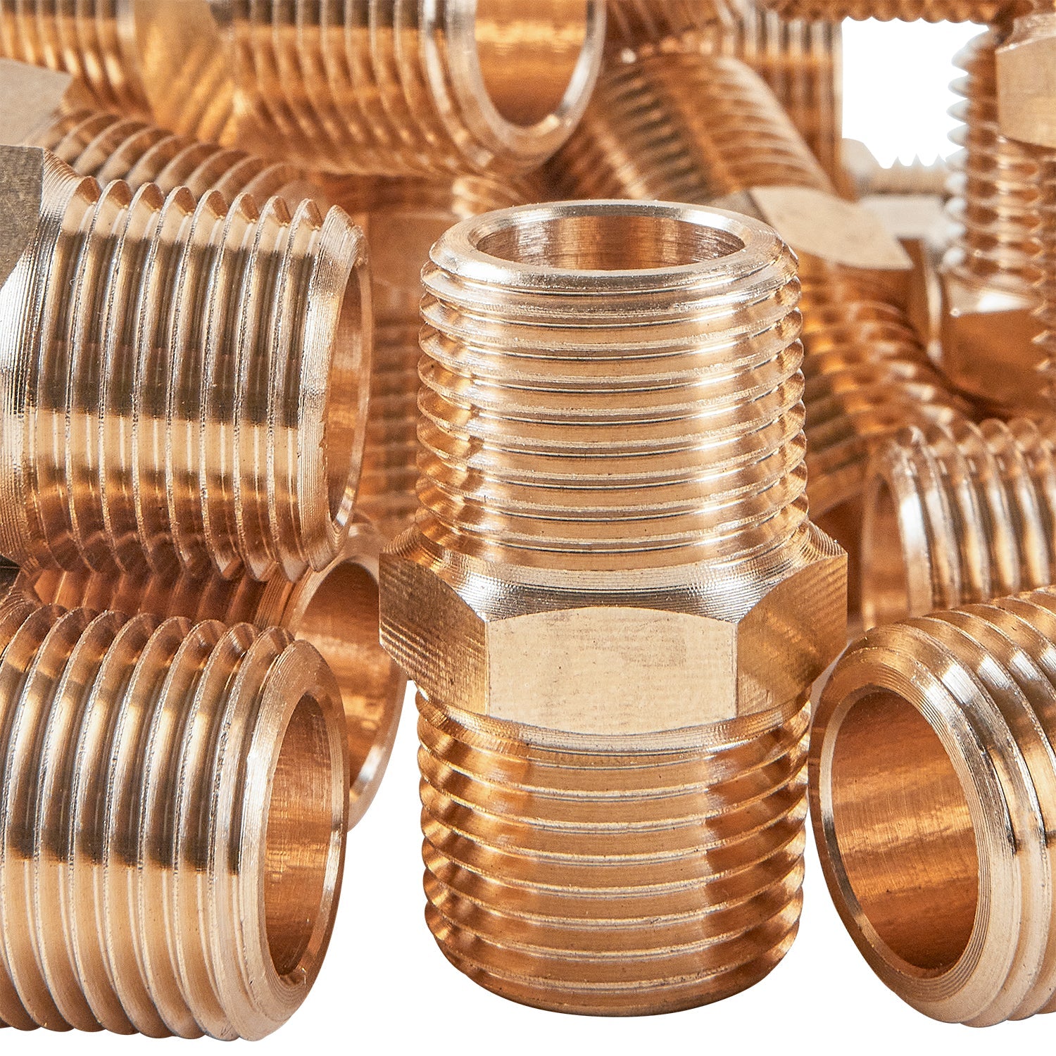 LTWFITTING Brass Pipe Hex Nipple Fitting 1/4 inch NPT x 1/4 inch BSPT Male (Pack of 500)