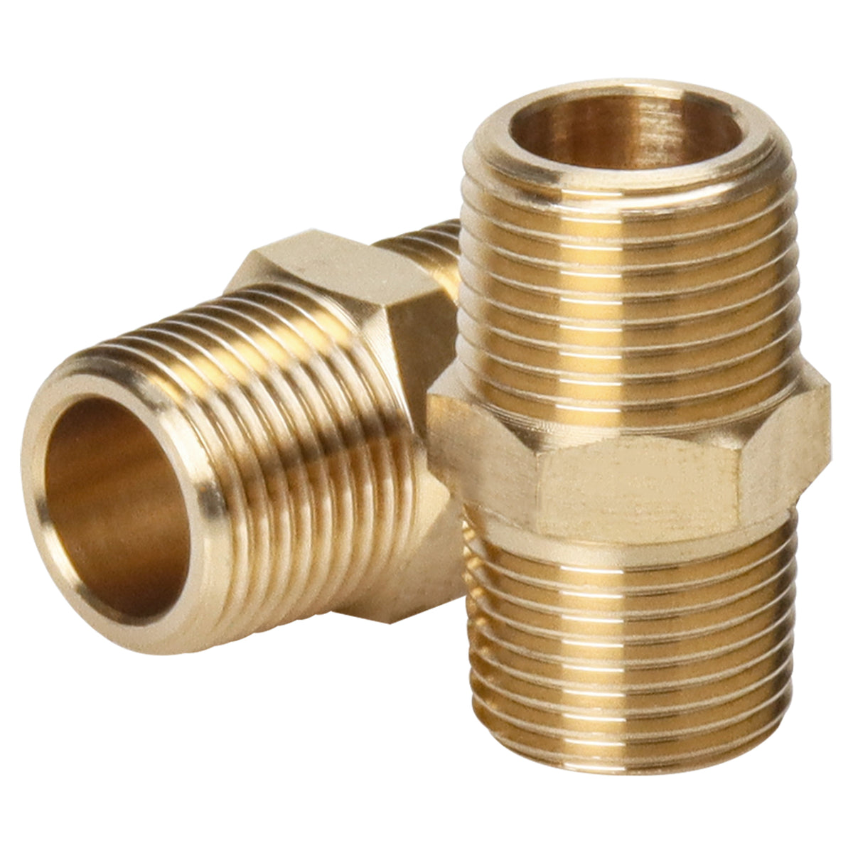 LTWFITTING Brass Pipe Hex Nipple Fitting 3/8 inch NPT x 3/8 inch BSPT Male (Pack of 2)