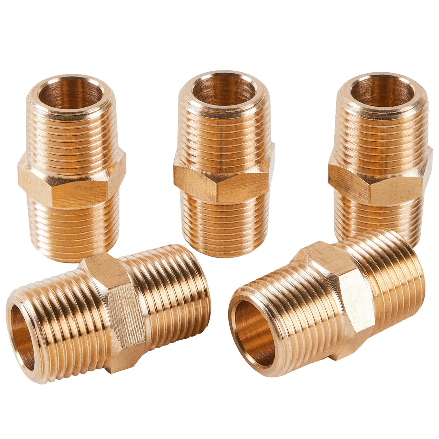 LTWFITTING Brass Pipe Hex Nipple Fitting 3/8 inch NPT x 3/8 inch BSPT Male (Pack of 5)