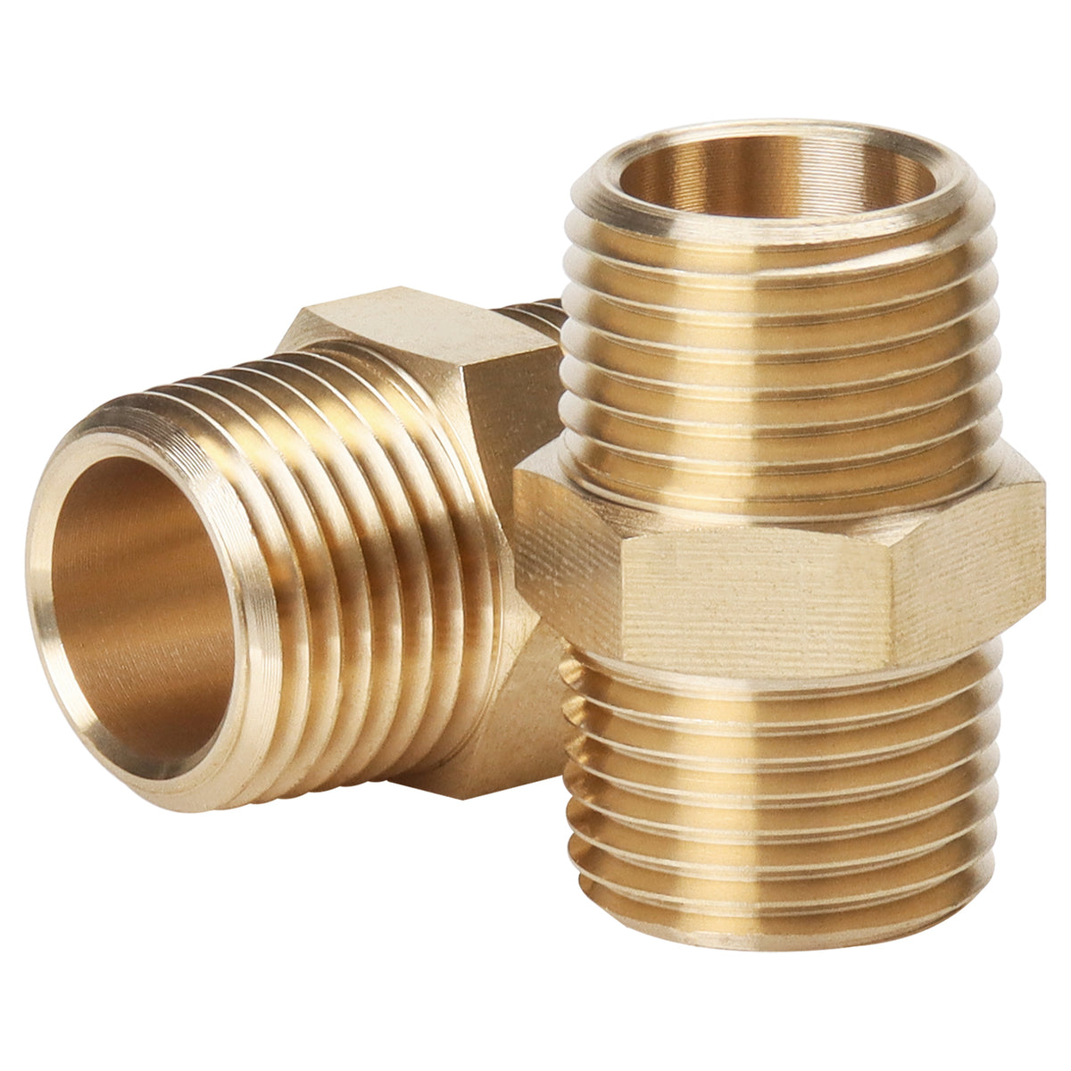 LTWFITTING Brass Pipe Hex Nipple Fitting 1/2 inch NPT x 1/2 inch BSPT Male (Pack of 2)