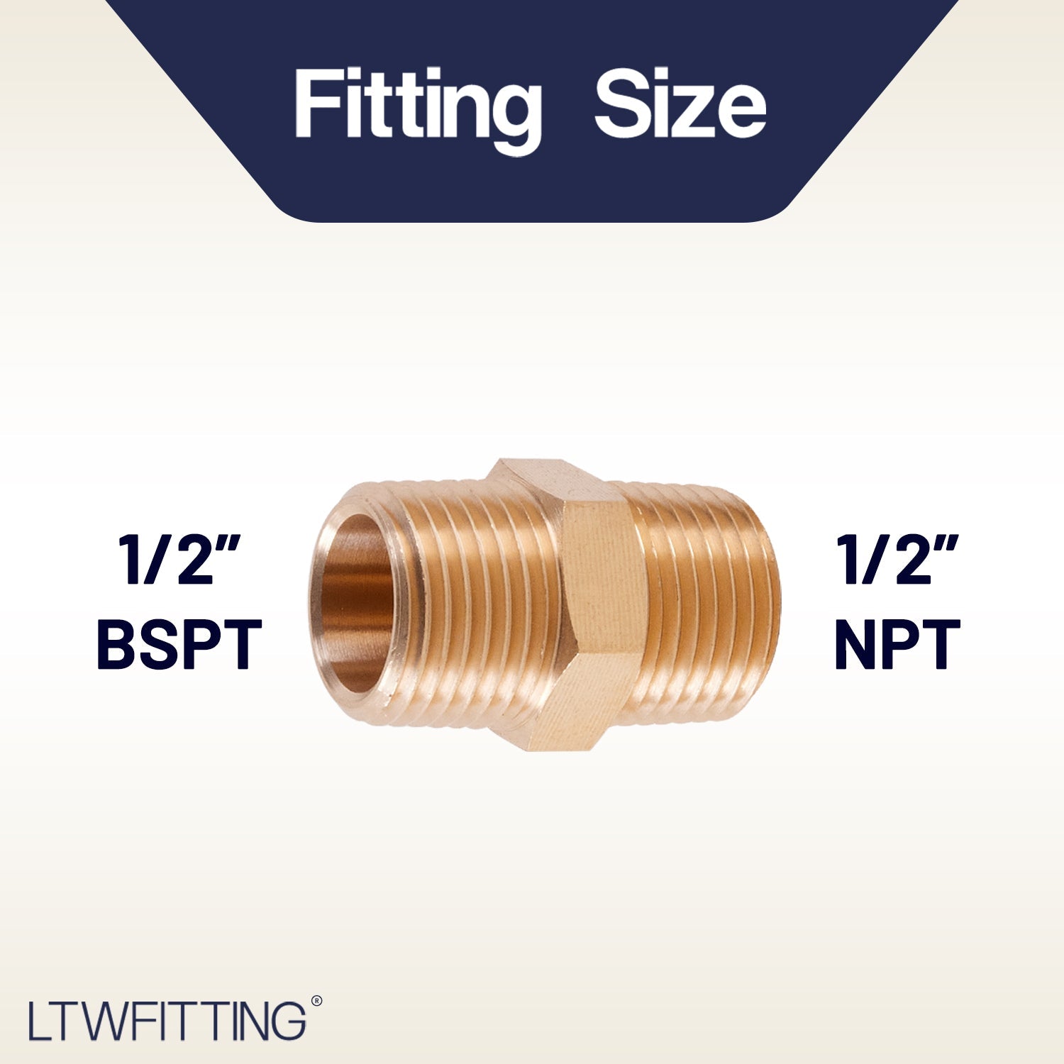 LTWFITTING Brass Pipe Hex Nipple Fitting 1/2 inch NPT x 1/2 inch BSPT Male (Pack of 200)