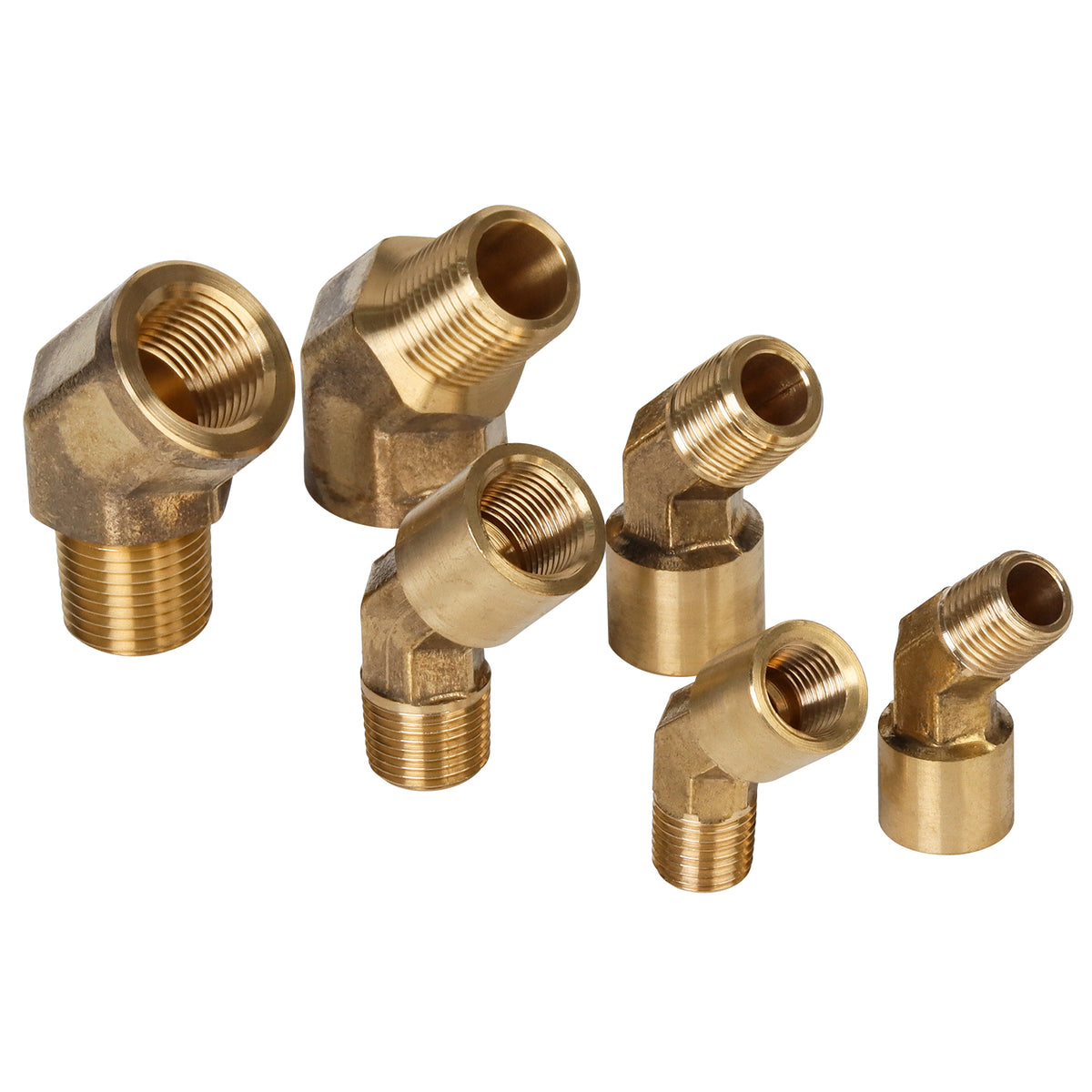 LTWFITTING Brass 45 Deg Street Elbow Kit (1/4,3/8,1/2) NPT Female x (1/4,3/8,1/2) NPT Male(6pcs)