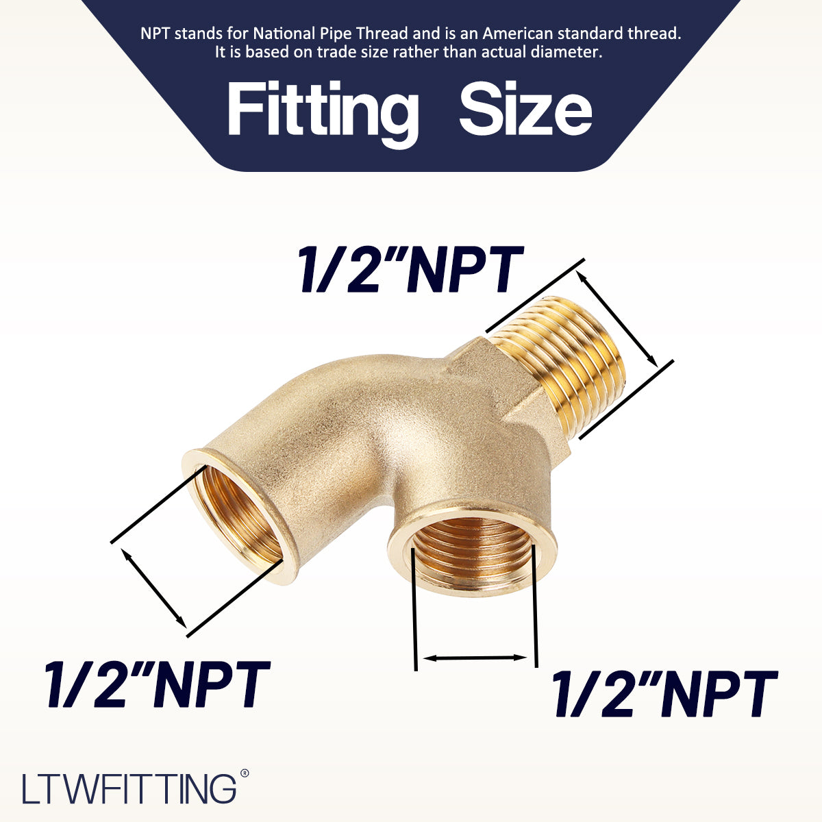 LTWFITTING Brass Y shaped 1/2" NPT Female x 1/2" NPT Female x 1/2" NPT Male Pipe Fitting Adapter Connector Water Boat (Pack of 50)