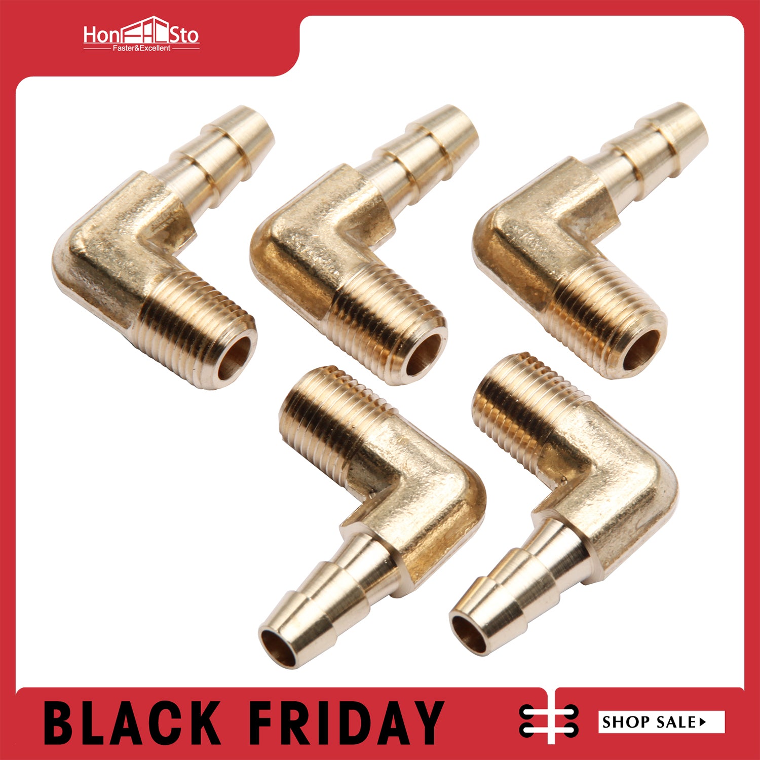 LTWFITTING 90 Degree Elbow Brass Barb Fitting 1/4 ID Hose x 1/8-Inch Male NPT Air(Pack of 5)