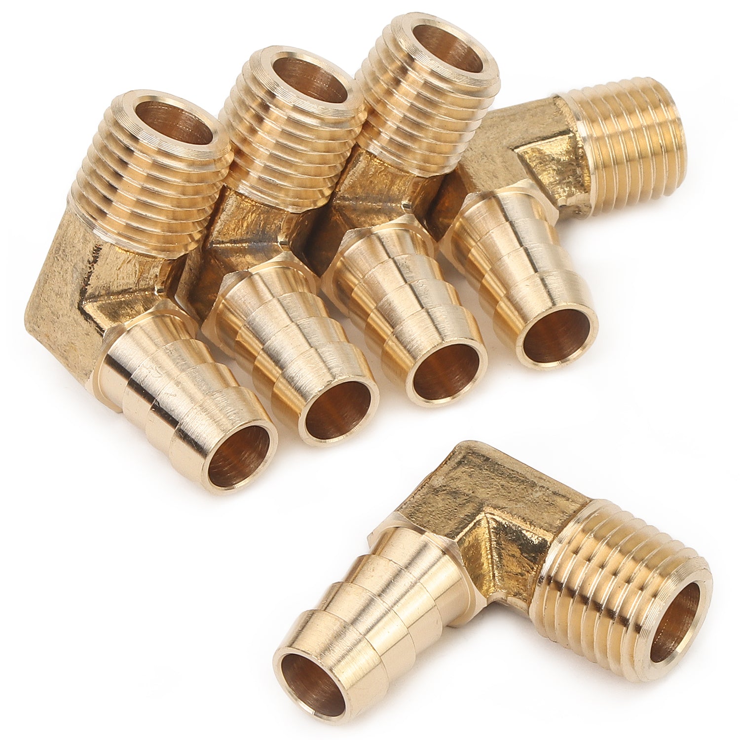 LTWFITTING 90 Degree Elbow Brass Barb Fitting 3/8 ID Hose x 1/4-Inch Male NPT Air Gas (Pack of 5)