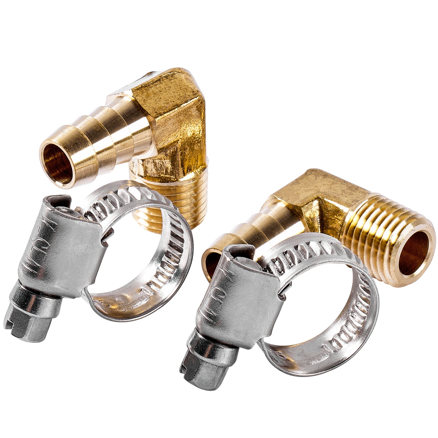 LTWFITTING 2 Sets Repair Kit Brass 3/8 Inch ID Hose x 1/4 Inch Male NPT Barb Elbow with 3/8 - 5/8 Inch (10-16mm) SS316 Hose Clampfor Fuel Systems