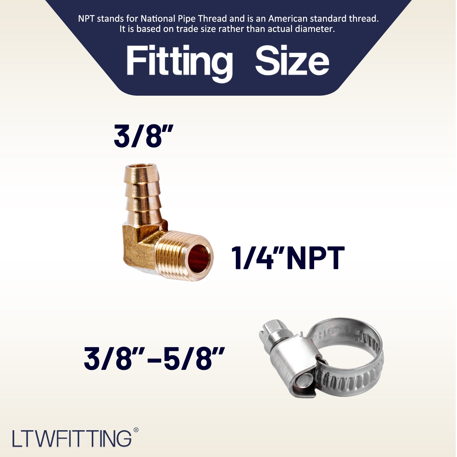 LTWFITTING 2 Sets Repair Kit Brass 3/8 Inch ID Hose x 1/4 Inch Male NPT Barb Elbow with 3/8 - 5/8 Inch (10-16mm) SS316 Hose Clampfor Fuel Systems