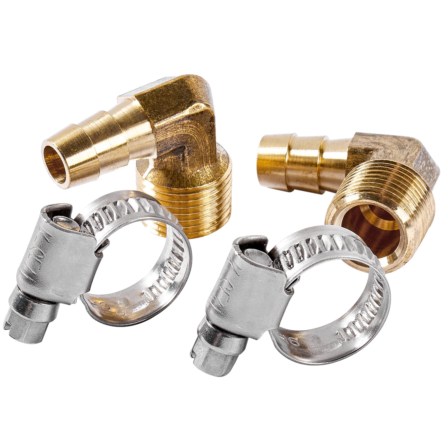LTWFITTING 2 Sets Repair Kit Brass 3/8 Inch ID Hose x 3/8 Inch Male NPT Barb Elbow with 3/8 - 5/8 Inch (10-16mm) SS316 Hose Clampfor Fuel Systems