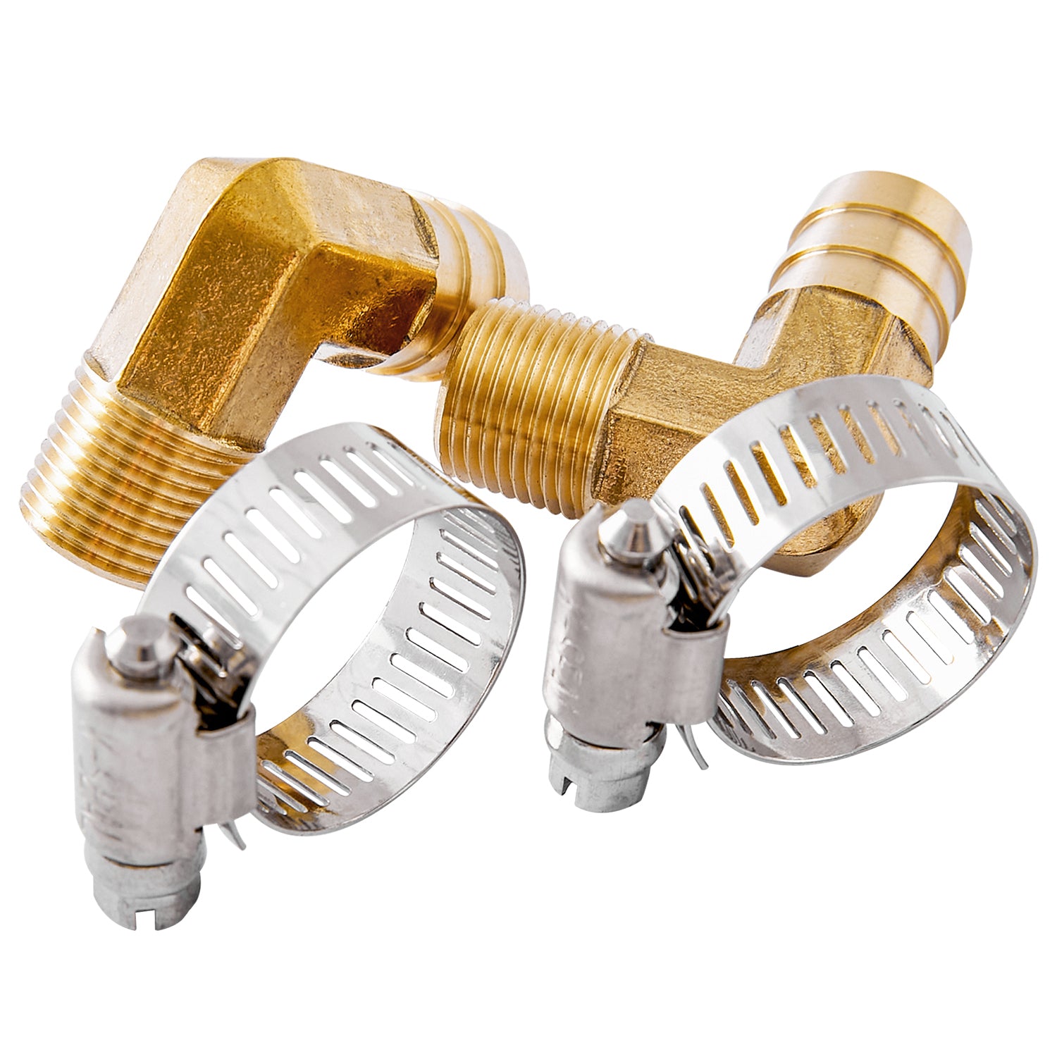 LTWFITTING 2 Sets Repair Kit Brass 5/8 Inch ID Hose x 3/8 Inch Male NPT Barb Elbow with 9/16 - 1-1/8 Inch (14-27mm) SS316 Hose Clamp for Condenser