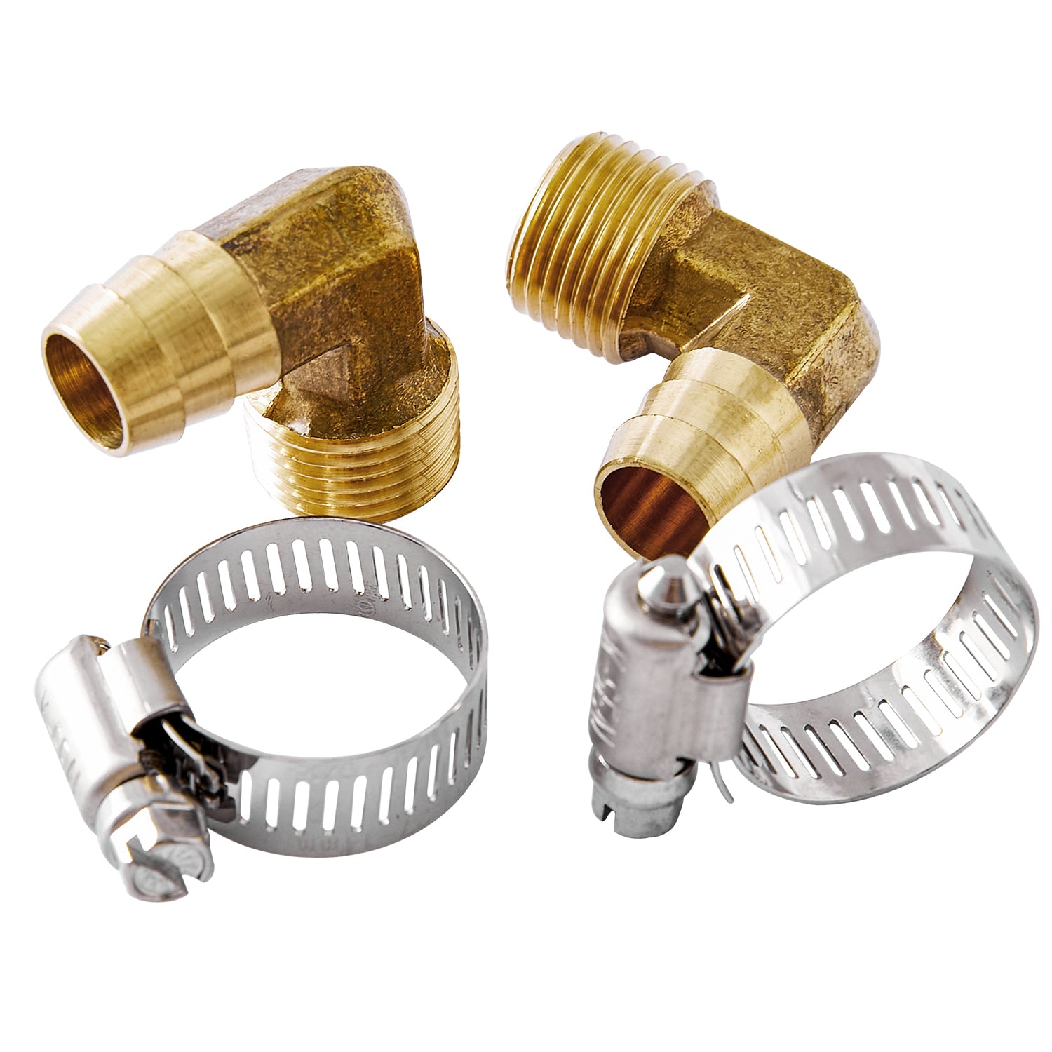 LTWFITTING 2 Sets Repair Kit Brass 5/8 Inch ID Hose x 1/2 Inch Male NPT Barb Elbow with 9/16 - 1-1/8 Inch (14-27mm) SS316 Hose Clamp for Condenser