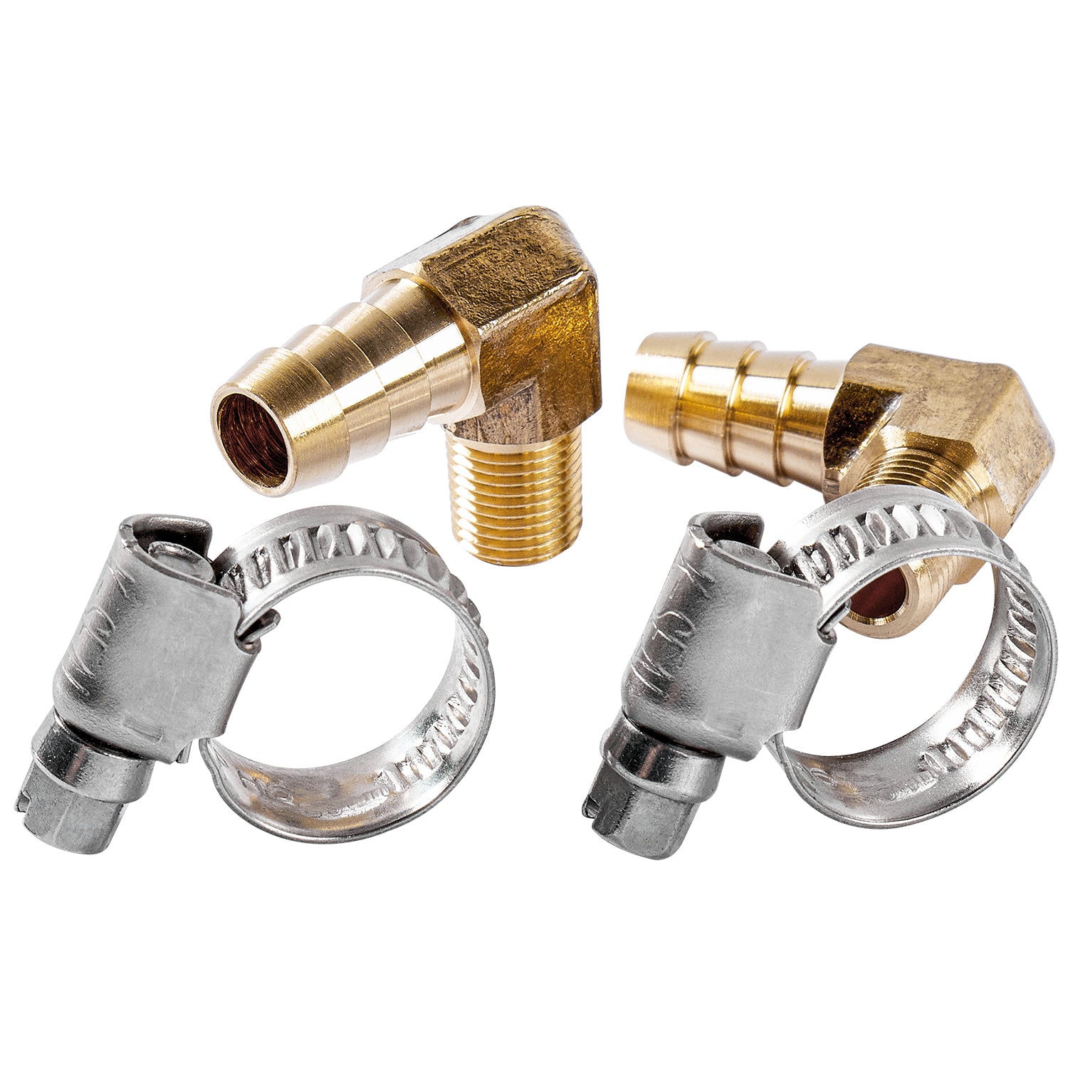 LTWFITTING 2 Sets Repair Kit Brass 3/8 Inch ID Hose x 1/8 Inch Male NPT Barb Elbow with 3/8 - 5/8 Inch (10-16mm) SS316 Hose Clamp for Condenser