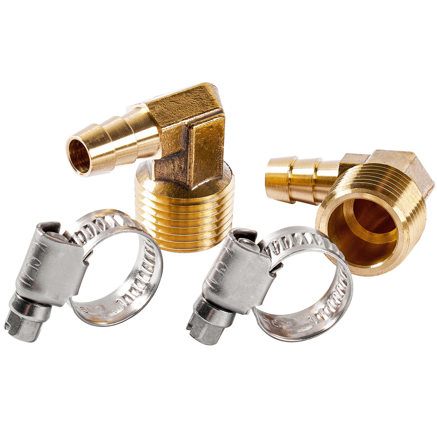 LTWFITTING 2 Sets Repair Kit Brass 3/8 Inch ID Hose x 1/2 Inch Male NPT Barb Elbow with 3/8 - 5/8 Inch (10-16mm) SS316 Hose Clamp for Condenser