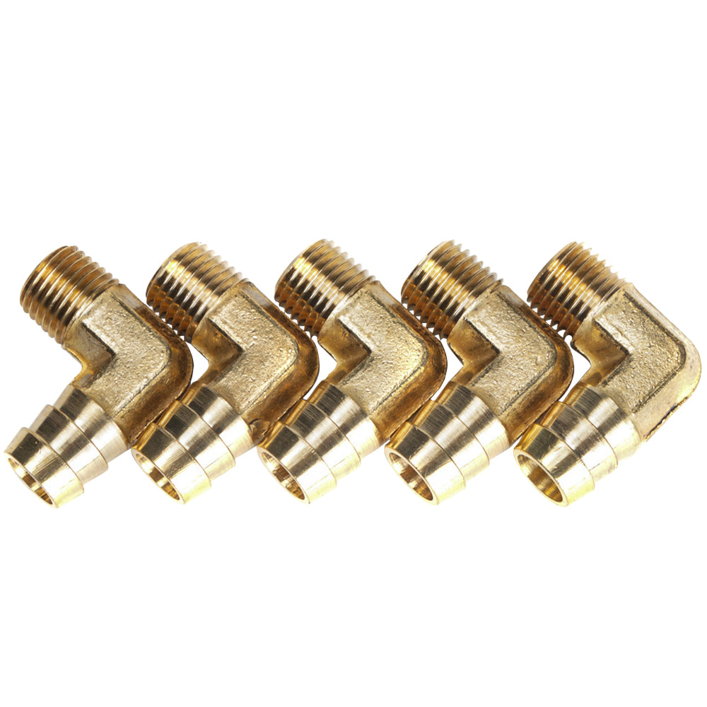 LTWFITTING 90 Degree Elbow Brass Barb Fitting 1/2 ID Hose x 1/4-Inch Male NPT Fuel Boat Water(Pack of 5)