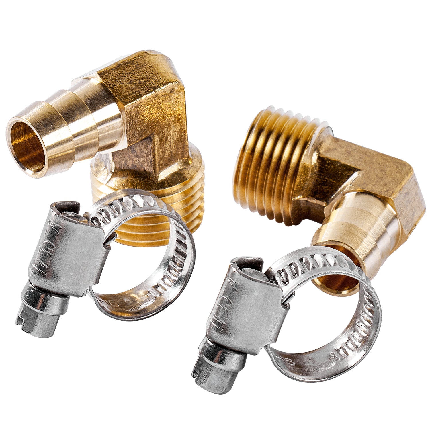 LTWFITTING 2 Sets Repair Kit Brass 1/2 Inch ID Hose x 1/2 Inch Male NPT Barb Elbow with 3/8 - 5/8 Inch (10-16mm) SS316 Hose Clamp for Condenser