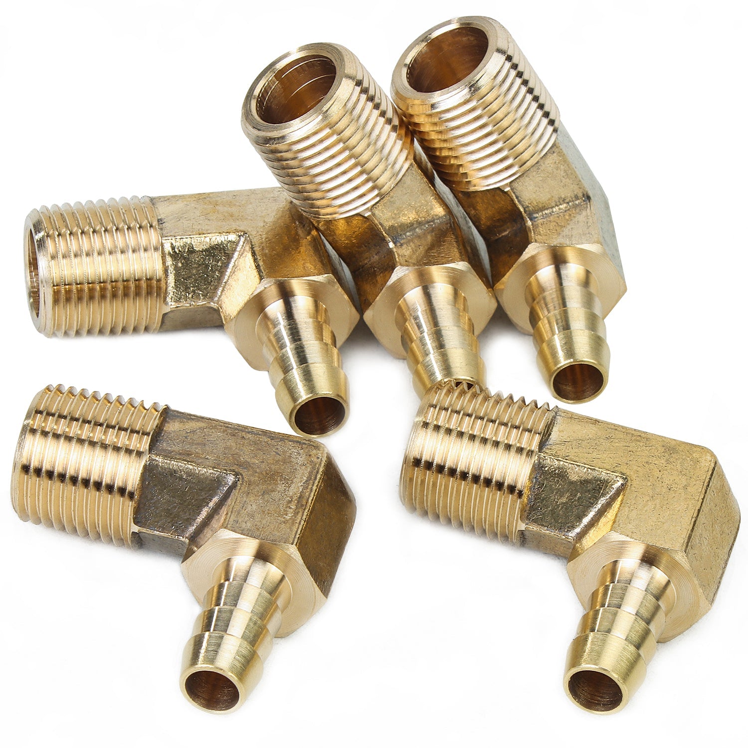 LTWFITTING 5/16 ID Hose x 3/8-Inch Male NPT 90 Degree Elbow Brass Barb Fitting (Pack of 5)
