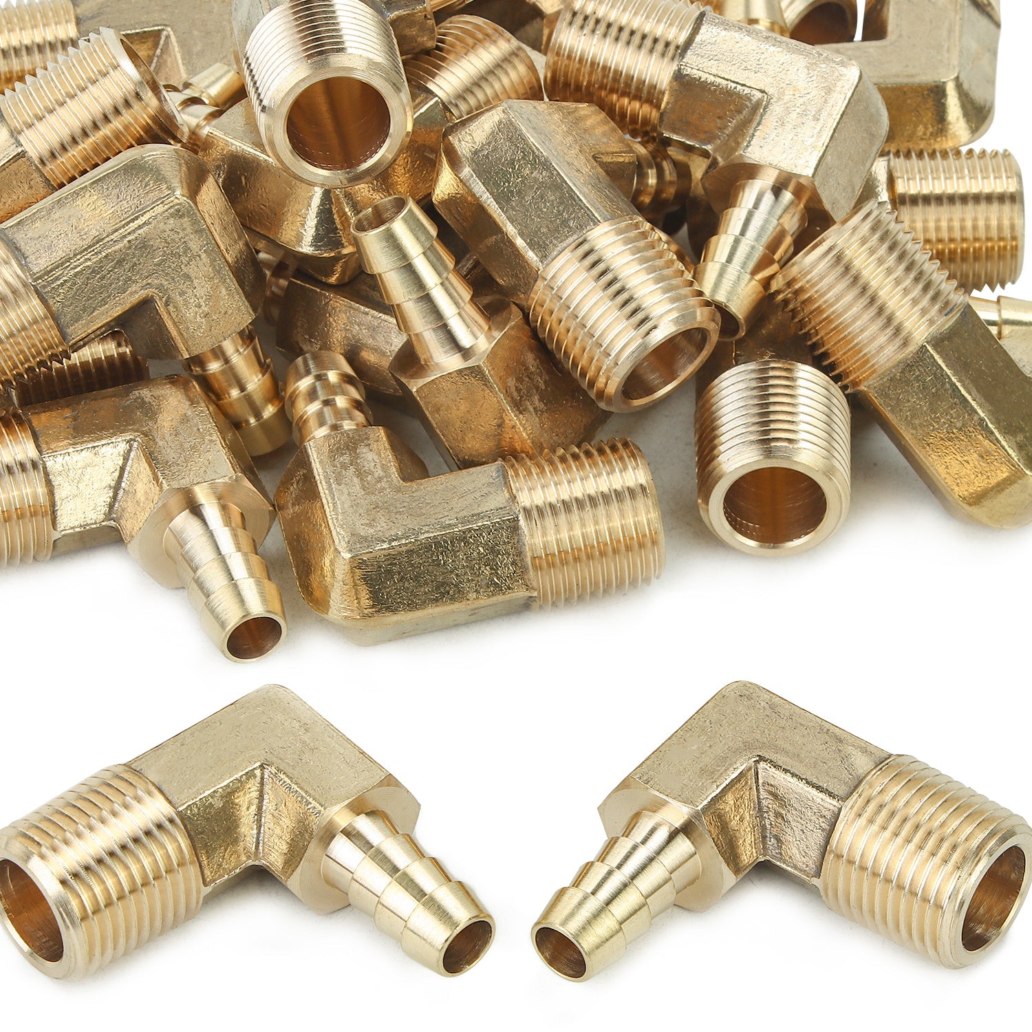 LTWFITTING 5/16 ID Hose x 3/8-Inch Male NPT 90 Degree Elbow Brass Barb Fitting (Pack of 200)