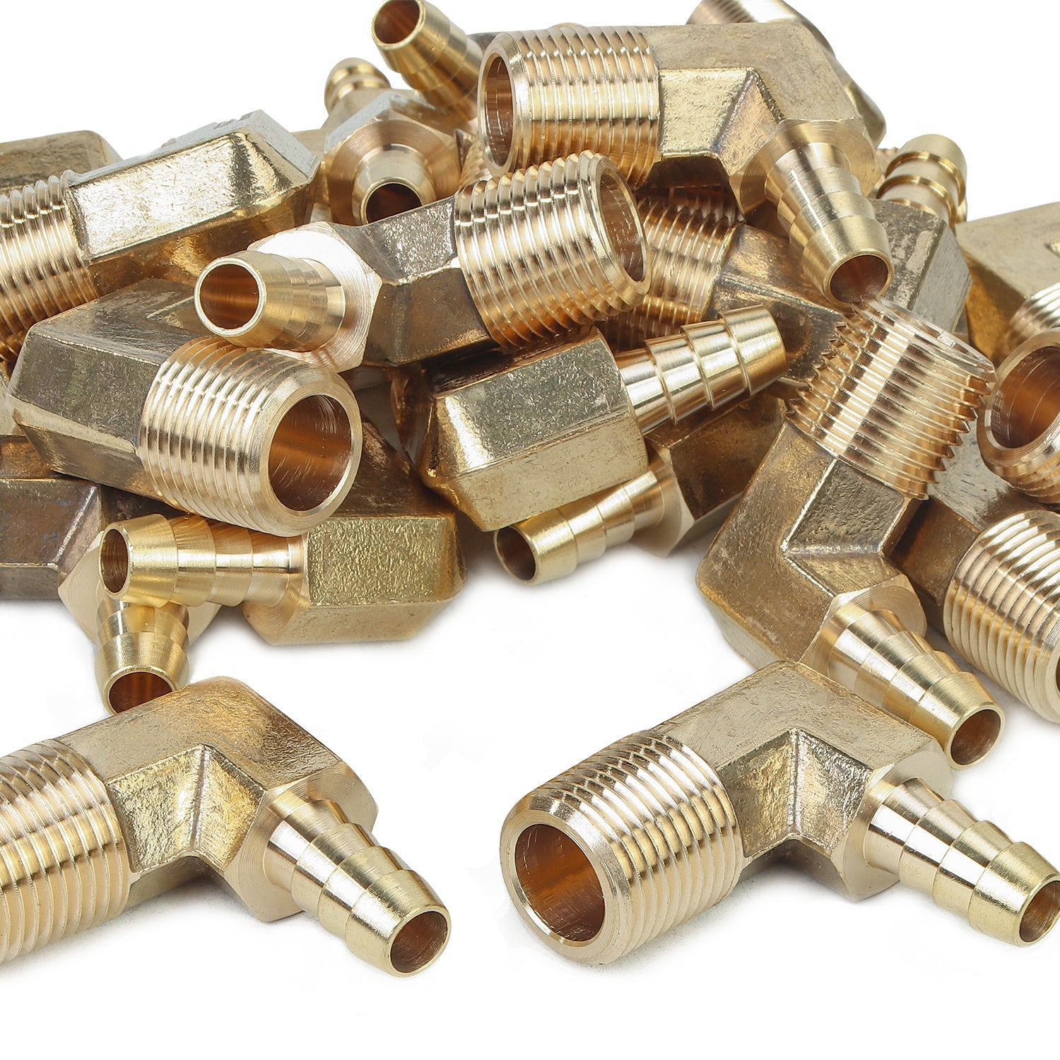 LTWFITTING 5/16 ID Hose x 3/8-Inch Male NPT 90 Degree Elbow Brass Barb Fitting (Pack of 50)