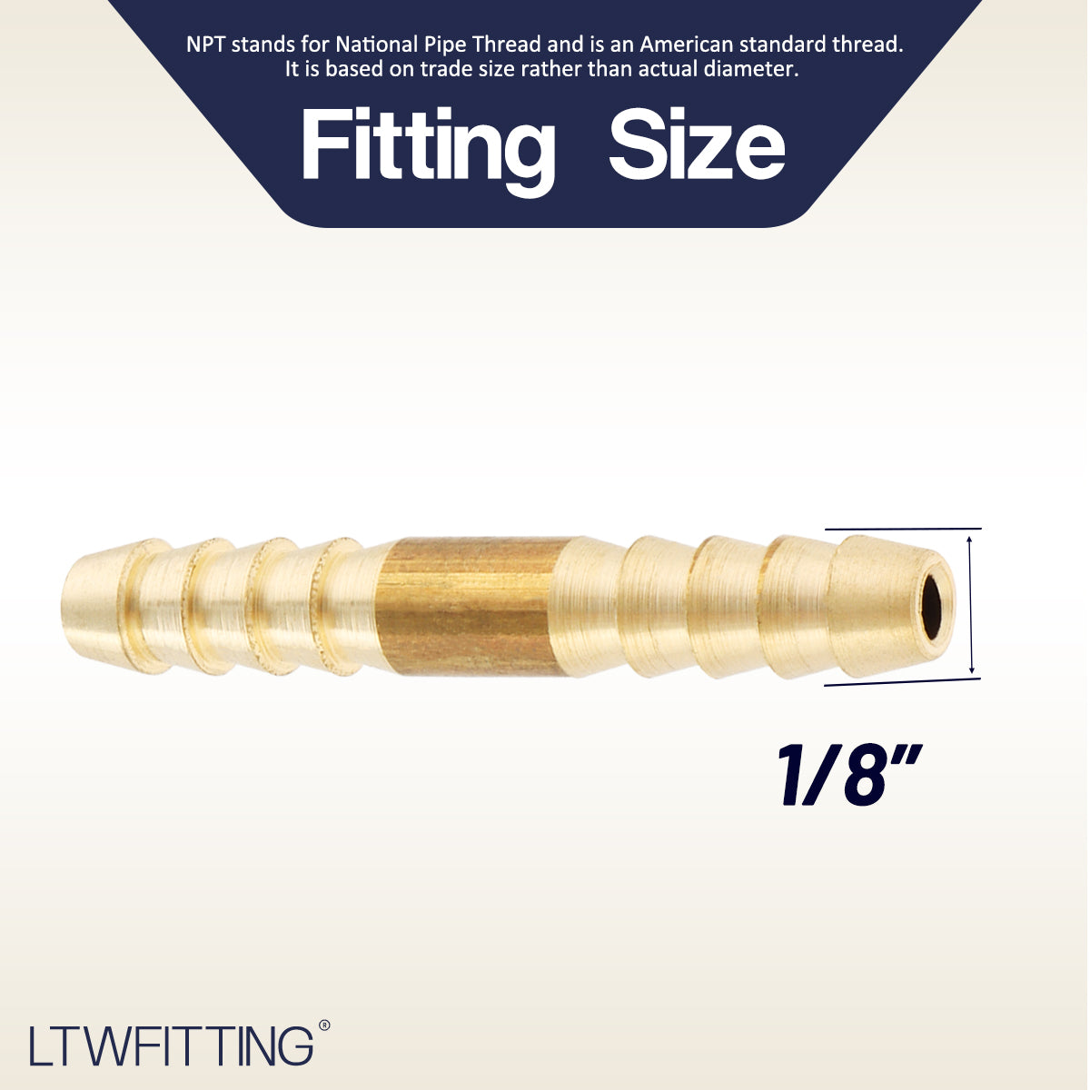 LTWFITTING Brass Barb Hose Splicer Mender 1/8-Inch Fitting Air Water Fuel Boat(Pack of 10)