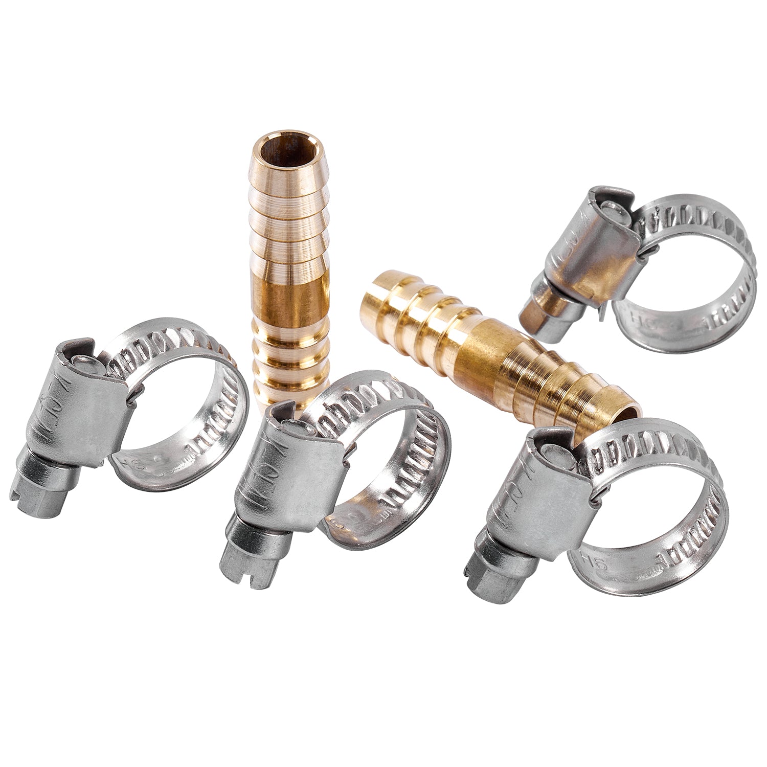 LTWFITTING 2 Sets Repair Kit 3/8 Inch ID Hose Brass Barb Splicer with 3/8 - 5/8 Inch (10-16mm) SS316 Hose Clamp for Automotive Repair