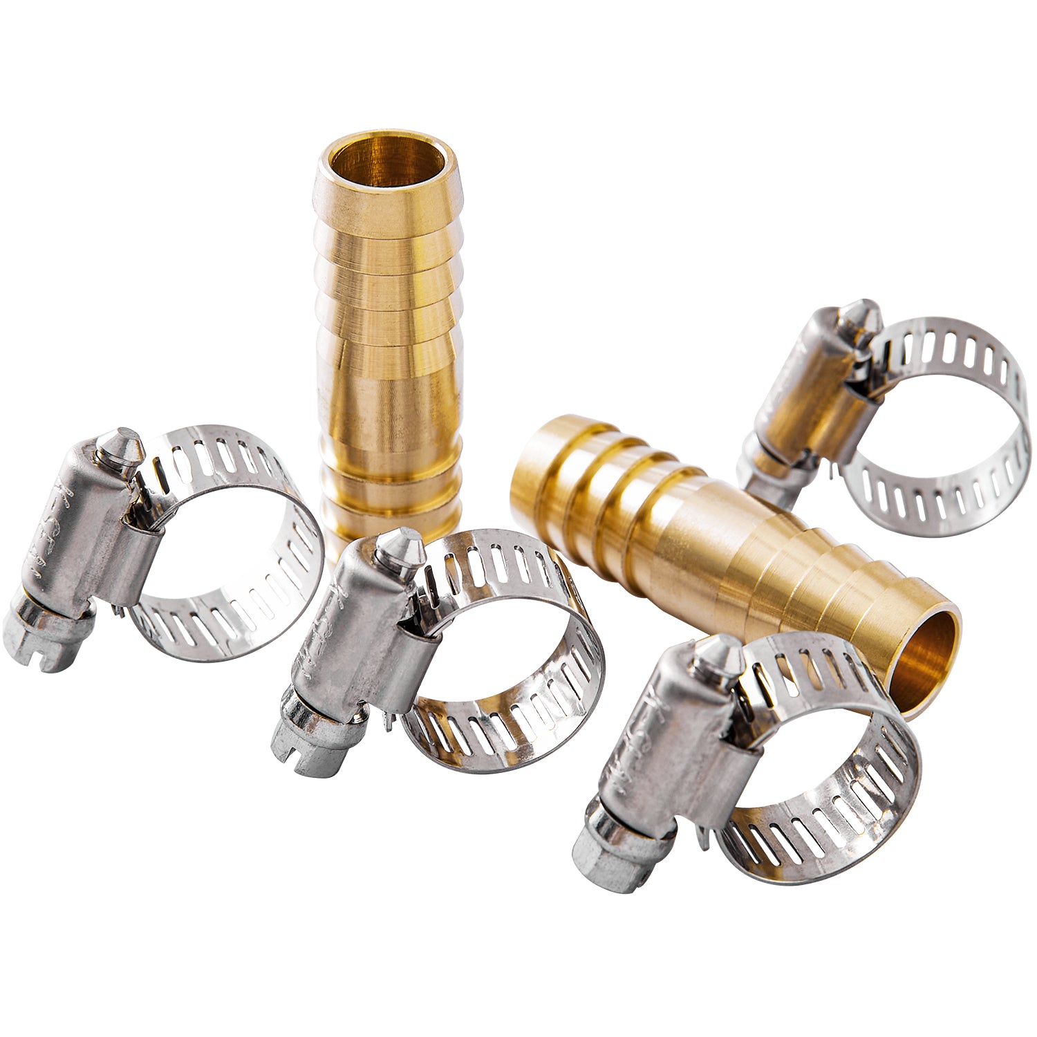 LTWFITTING 2 Sets Repair Kit 5/8 Inch ID Hose Brass Barb Splicer with 3/8 - 3/4 Inch (11-20mm) SS316 Hose Clamp for Automotive Repair