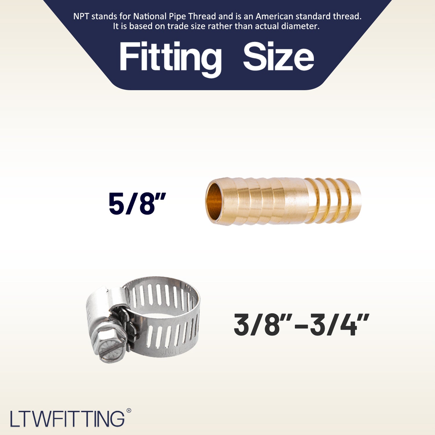 LTWFITTING 2 Sets Repair Kit 5/8 Inch ID Hose Brass Barb Splicer with 3/8 - 3/4 Inch (11-20mm) SS316 Hose Clamp for Automotive Repair