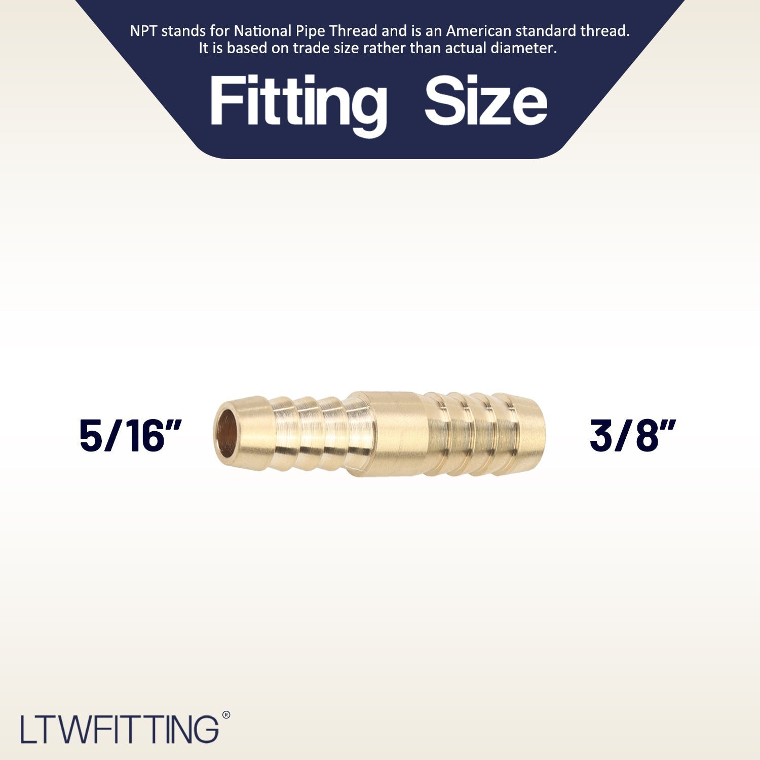 LTWFITTING Brass Barb Hose 3/8-Inch x 5/16-Inch ID Hose Reducing Splicer Mender Fitting (Pack of 500)
