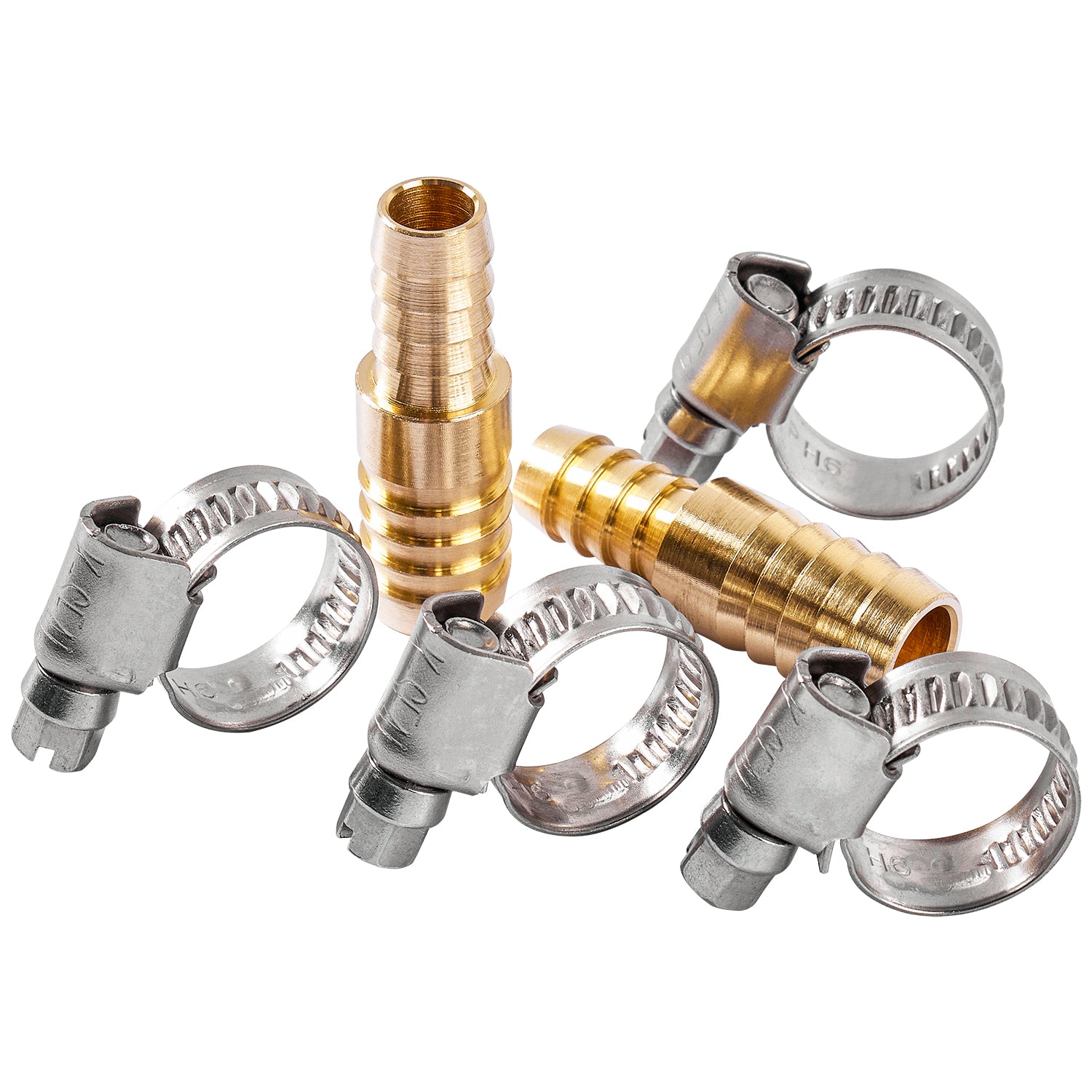 LTWFITTING 2 Sets Repair Kit 3/8 Inch x 1/2 Inch ID Hose Brass Barb Splicer with 3/8 - 5/8 Inch (10-16mm) SS316 Hose Clamp for Automotive Repair