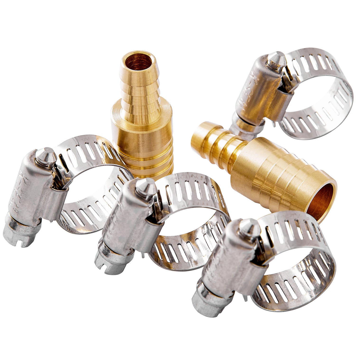LTWFITTING 2 Sets Repair Kit 3/8 Inch x 5/8 Inch ID Hose Brass Barb Splicer with 3/8 - 3/4 Inch (11-20mm) SS316 Hose Clamp for Automotive Repair