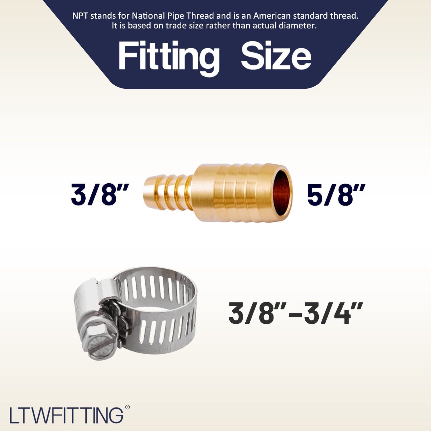 LTWFITTING 2 Sets Repair Kit 3/8 Inch x 5/8 Inch ID Hose Brass Barb Splicer with 3/8 - 3/4 Inch (11-20mm) SS316 Hose Clamp for Automotive Repair