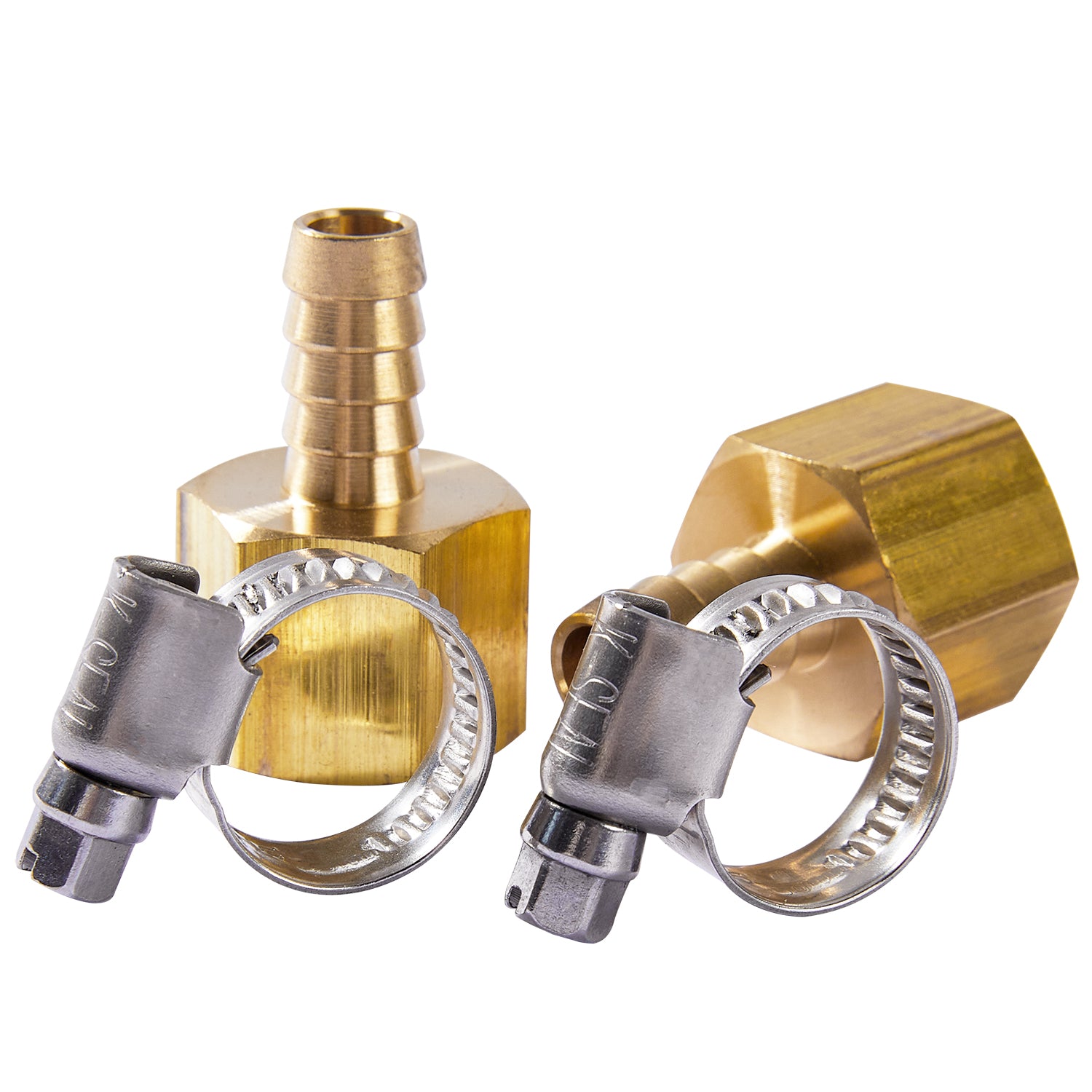 LTWFITTING 2 Sets Repair Kit Brass 3/8 Inch ID Hose x 1/2 Inch Female NPT Barb Connector with 3/8- 5/8 Inch (10-16mm) SS316 Hose Clamp for Air Compressor