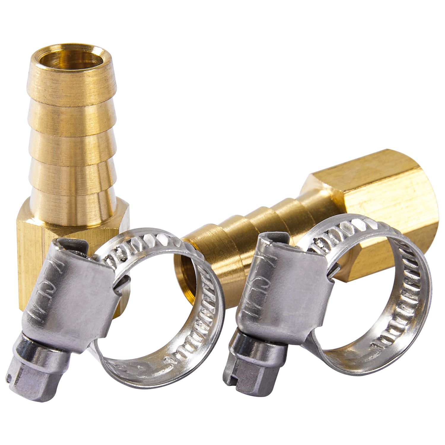 LTWFITTING 2 Sets Repair Kit Brass 1/2 Inch ID Hose x 1/4 Inch Female NPT Barb Connector with 3/8- 5/8 Inch (10-16mm) SS316 Hose Clamp for Air Compressor