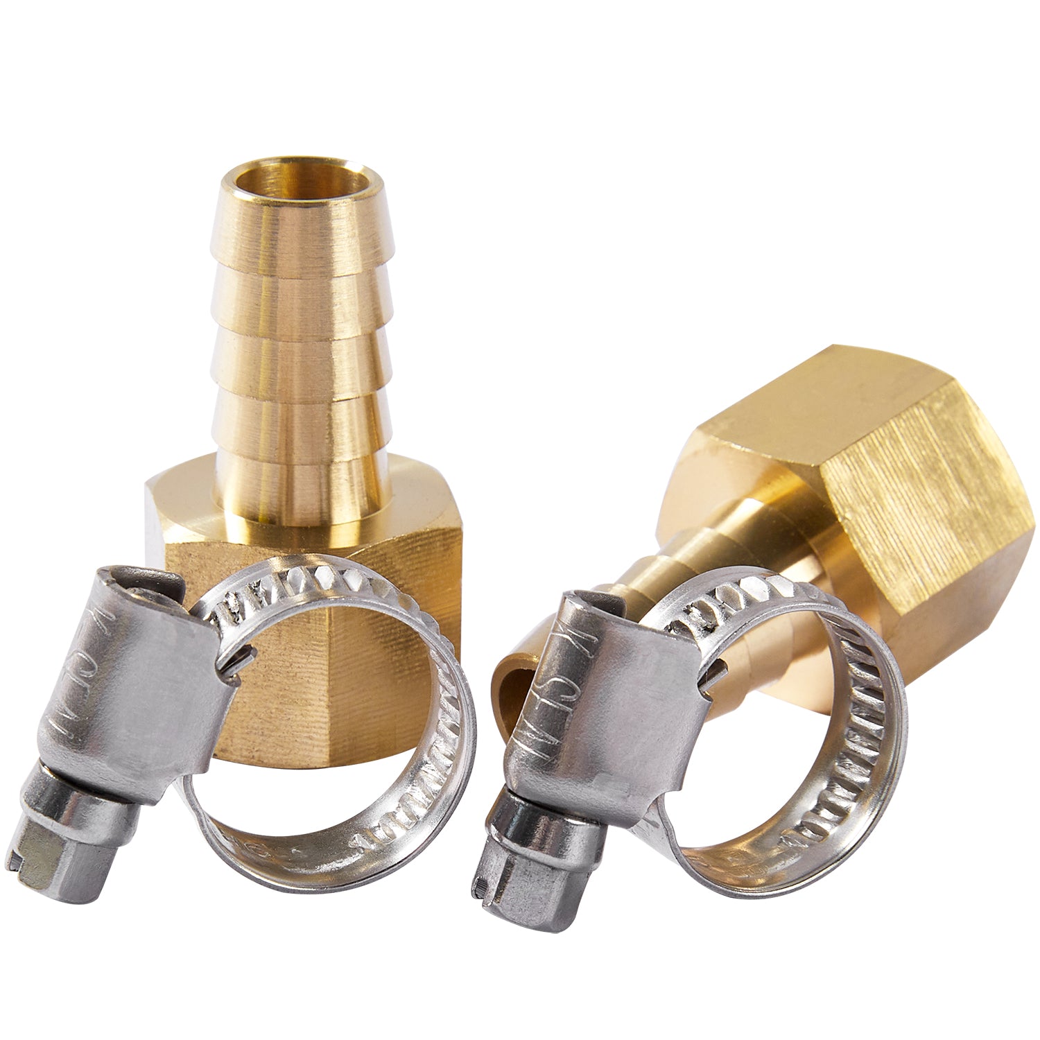 LTWFITTING 2 Sets Repair Kit Brass 1/2 Inch ID Hose x 3/8 Inch Female NPT Barb Connector with 3/8- 5/8 Inch (10-16mm) SS316 Hose Clamp for Air Compressor