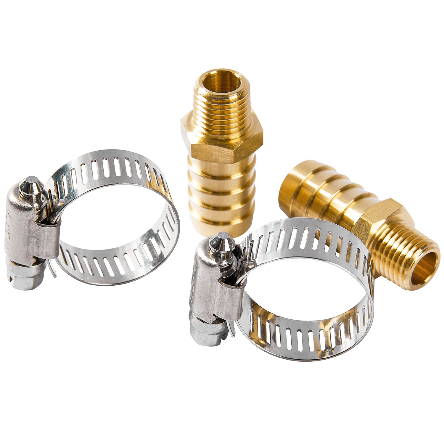 LTWFITTING 2 Sets Repair Kit Brass 5/8 Inch ID Hose x 1/4 Inch Male NPT Barb Connector with 9/16 - 1-1/8 Inch (14-27mm) SS316 Hose Clamp for Air Compressor