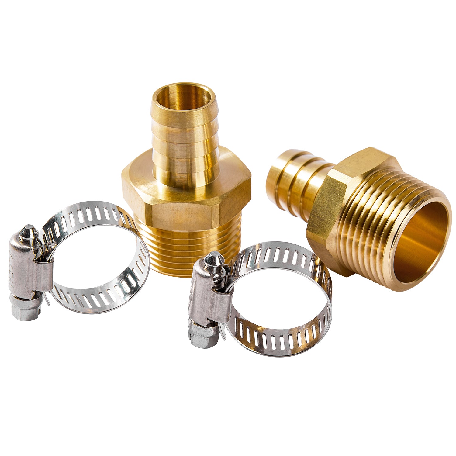 LTWFITTING 2 Sets Repair Kit Brass 3/4 Inch ID Hose x 1 Inch Male NPT Barb Connector with 9/16 - 1-1/8 Inch (14-27mm) SS316 Hose Clamp for Fuel Systems