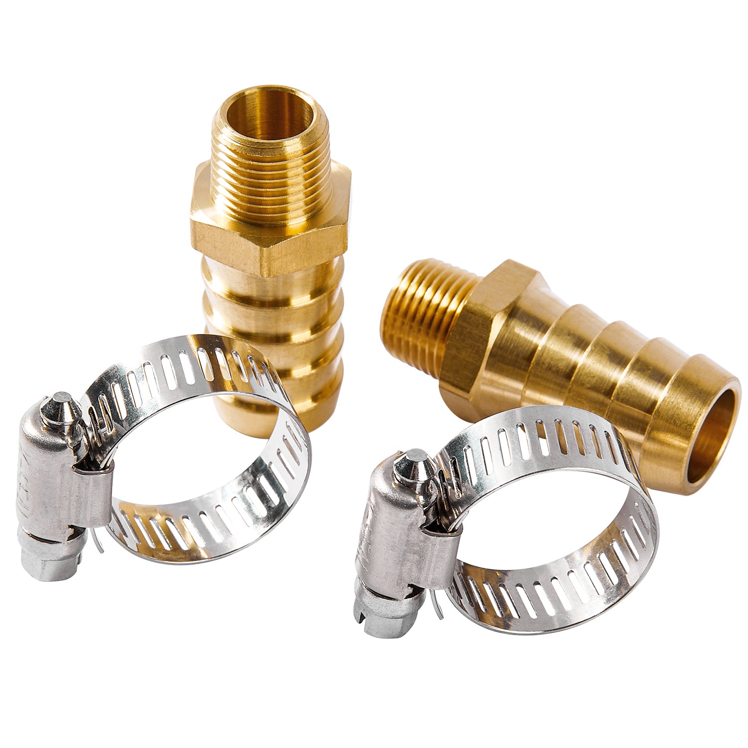 LTWFITTING 2 Sets Repair Kit Brass 3/4 Inch ID Hose x 3/8 Inch Male NPT Barb Connector with 9/16 - 1-1/8 Inch (14-27mm) SS316 Hose Clamp for Fuel Systems