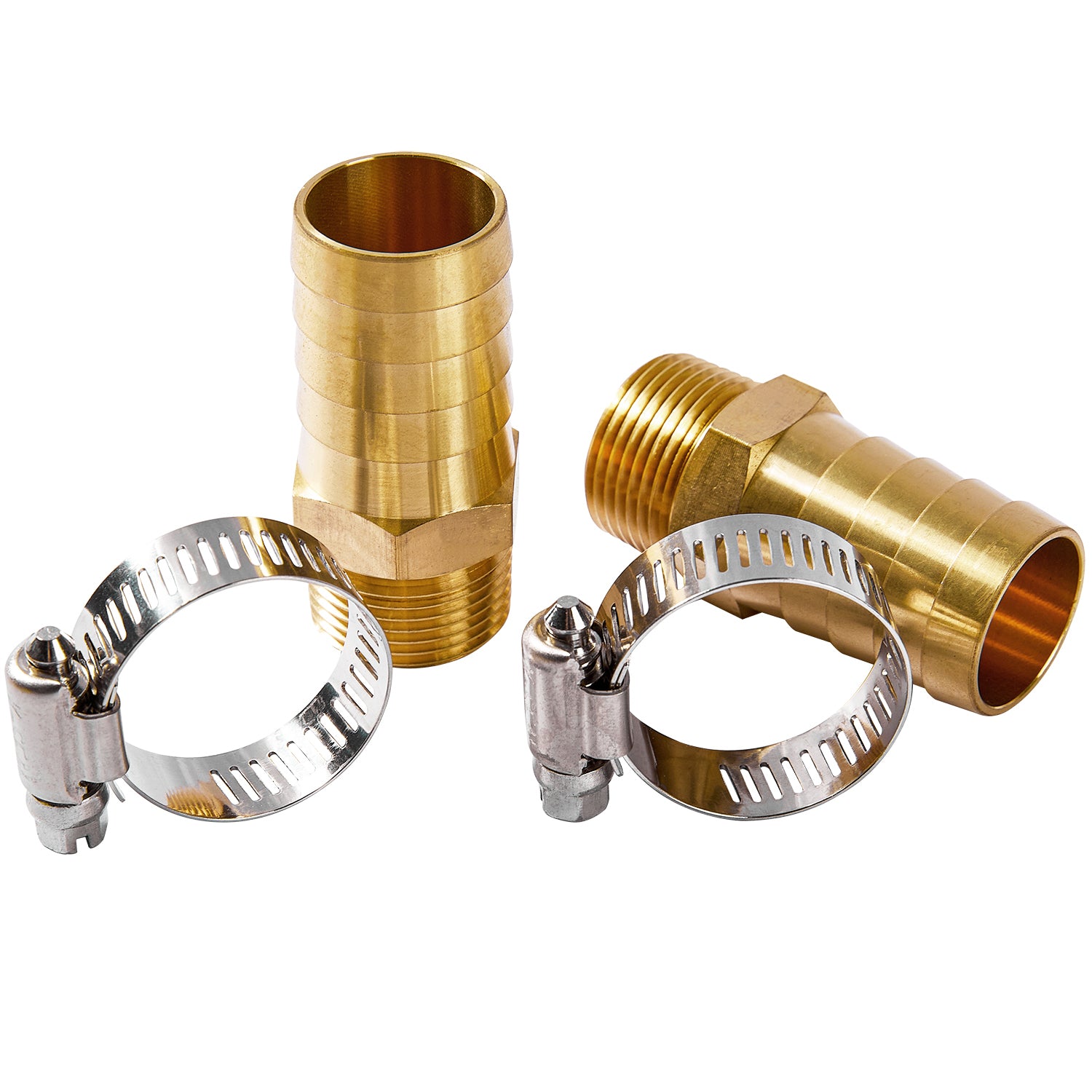 LTWFITTING 2 Sets Repair Kit Brass1 Inch x 3/4 Inch Male NPT Barb Connector with 3/4 ¨C1-1/4 Inch (17-32mm) SS316 Hose Clamp for Garden Watering