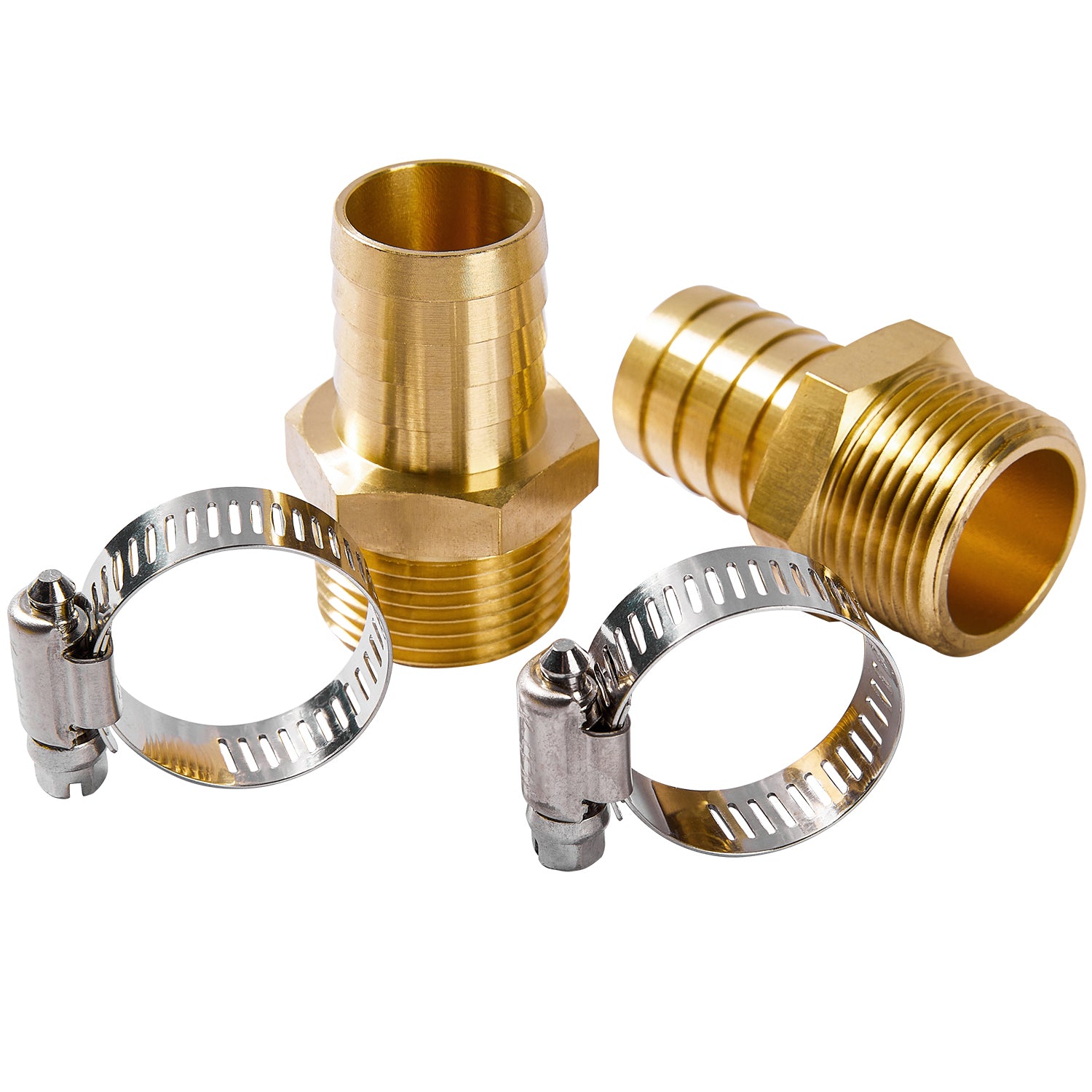 LTWFITTING 2 Sets Repair Kit Brass1 Inch ID Hose x 1 Inch Male NPT Barb Connector with 3/4¨C1-1/4 Inch (17-32mm) SS316 Hose Clamp for Garden Watering