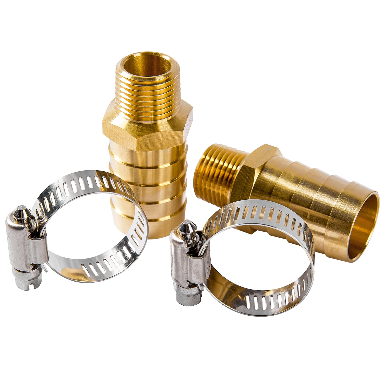 LTWFITTING 2 Sets Repair Kit Brass1 Inch ID Hose x 1/2 Inch Male NPT Barb Connector with 3/4 ¨C1-1/4 Inch (17-32mm) SS316 Hose Clamp for Garden Watering
