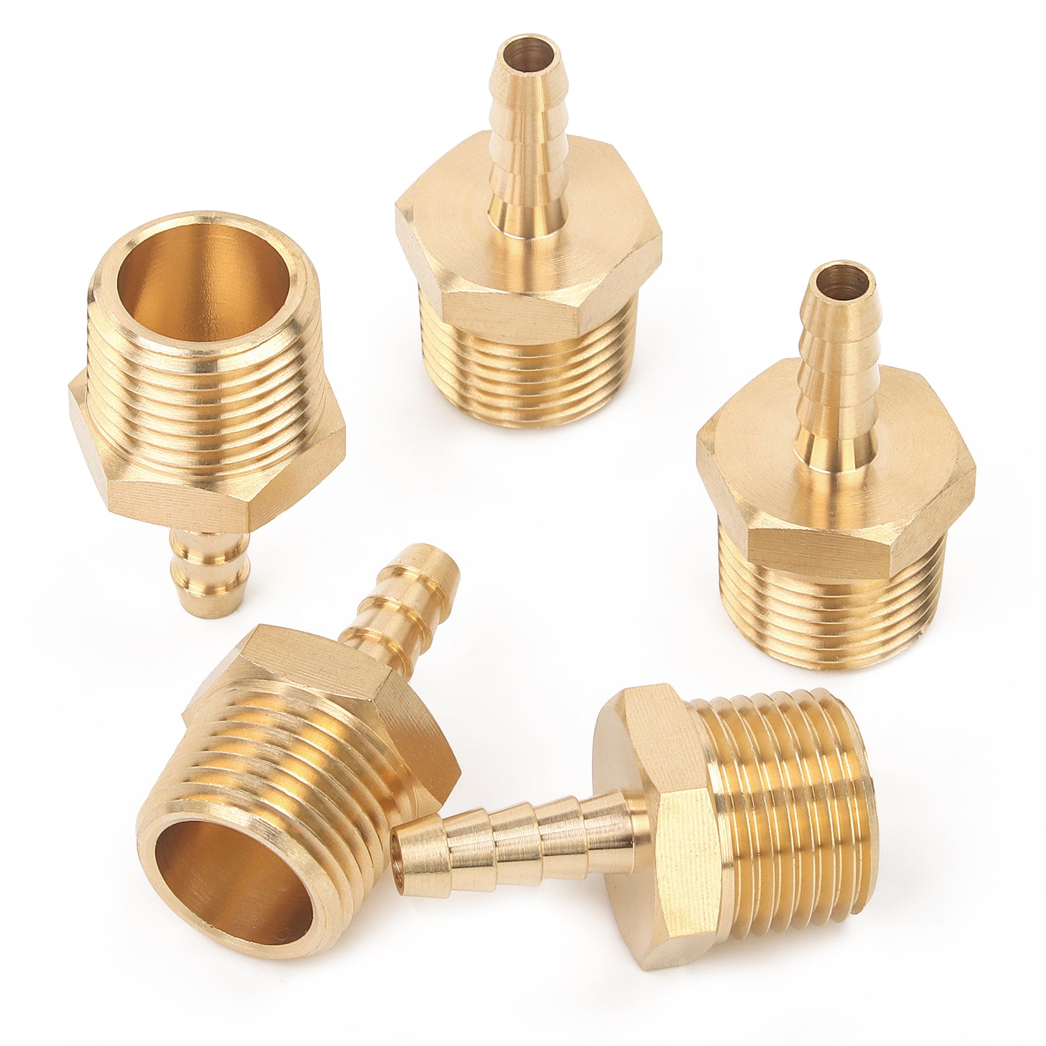LTWFITTING Brass Barb Fitting Coupler/Connector 1/4-Inch Hose ID x 1/2-Inch Male NPT Fuel(Pack of 5)