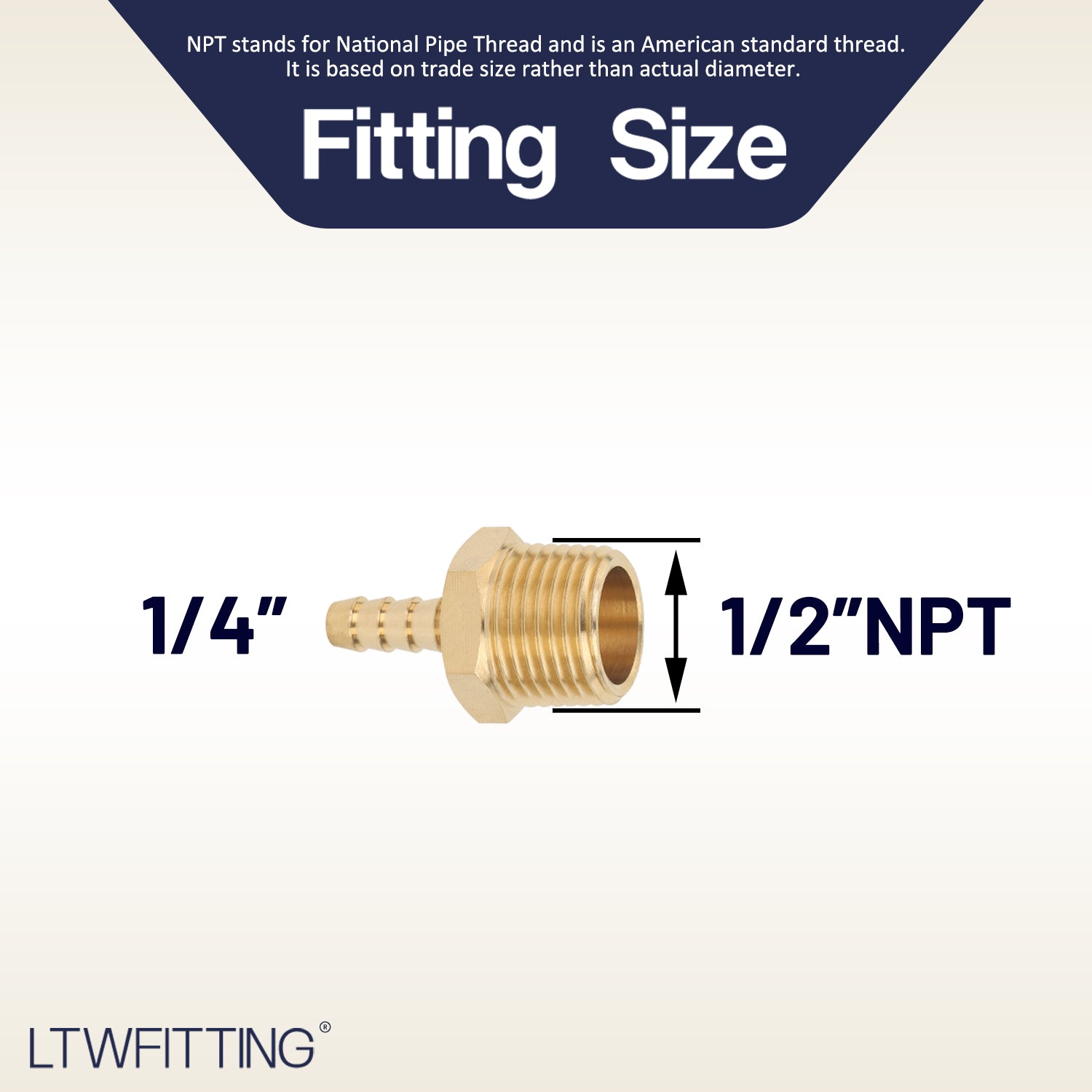 LTWFITTING Brass Barb Fitting Coupler/Connector 1/4-Inch Hose ID x 1/2-Inch Male NPT Fuel(Pack of 5)